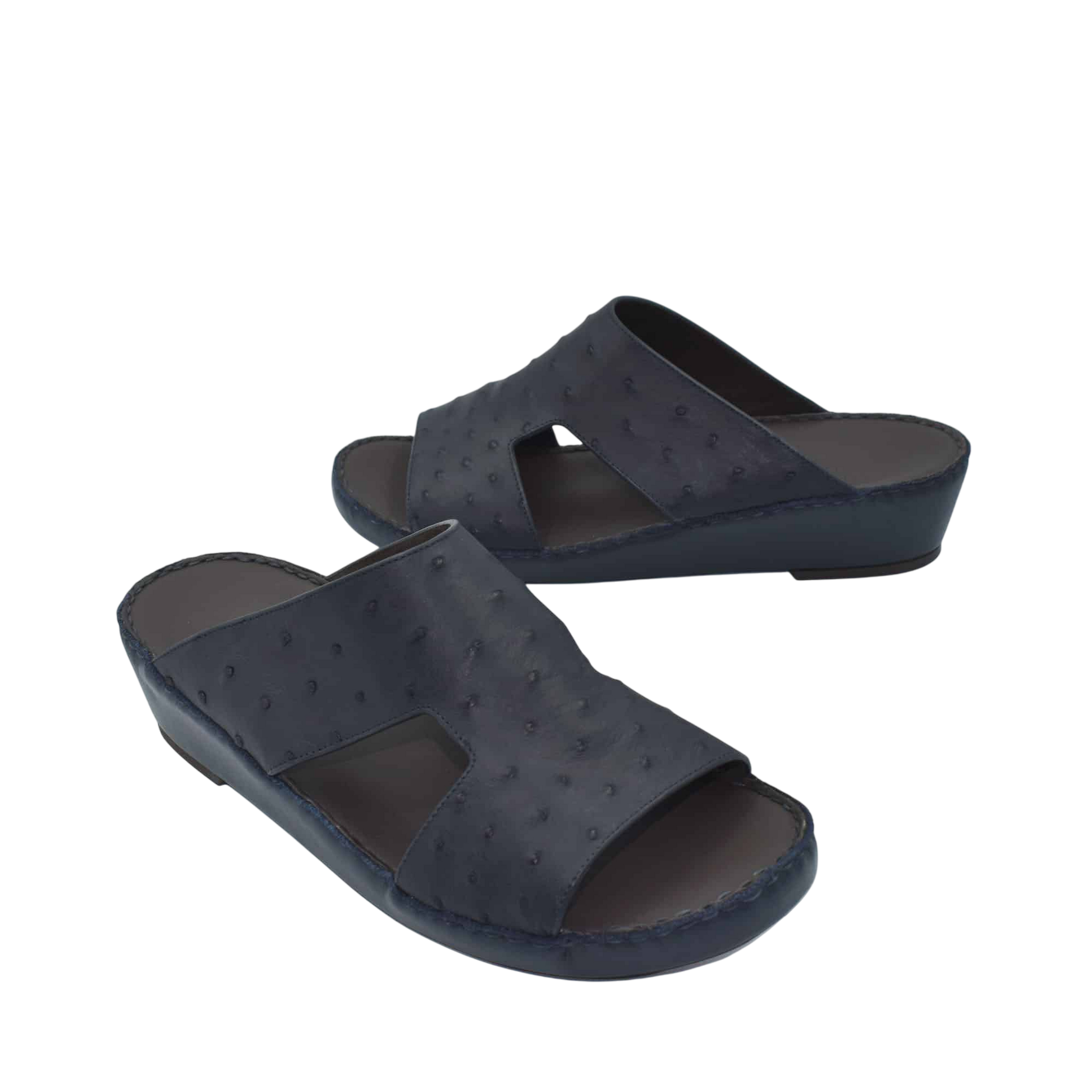 Black luxury ostrich sandals with open toe and textured leather upper from private collection