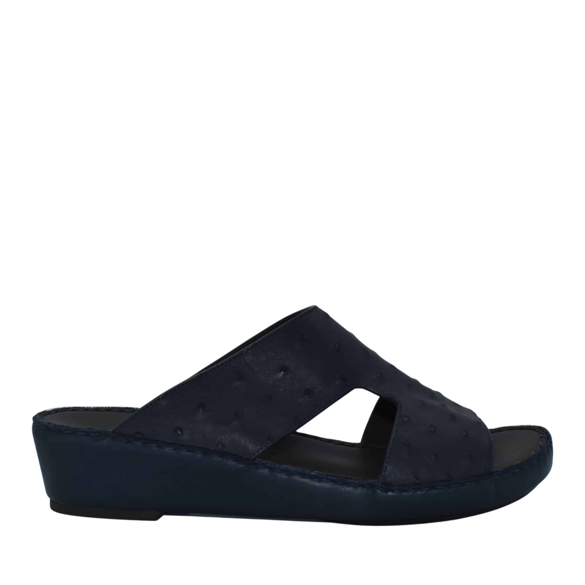 Black luxury ostrich sandals with wedge heel and open toe design from Private Collection