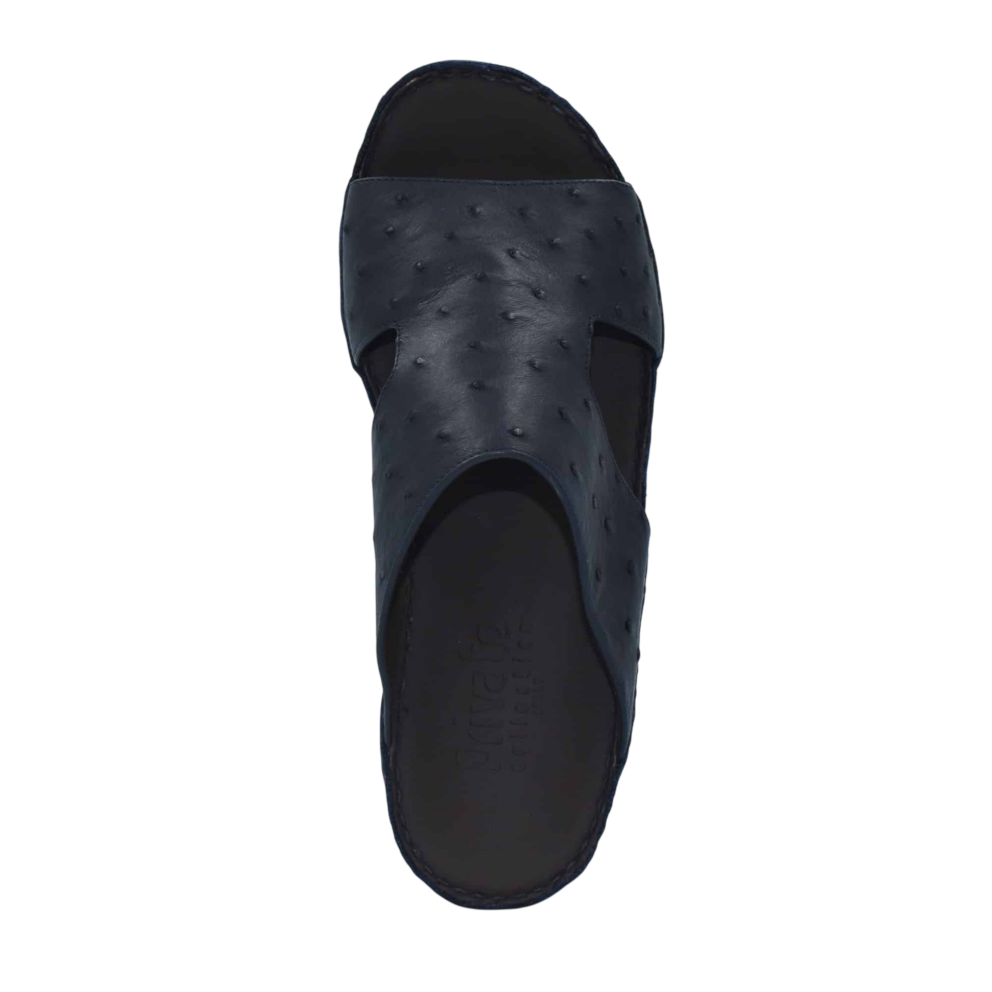 Black luxury ostrich sandals with textured leather upper and open toe design