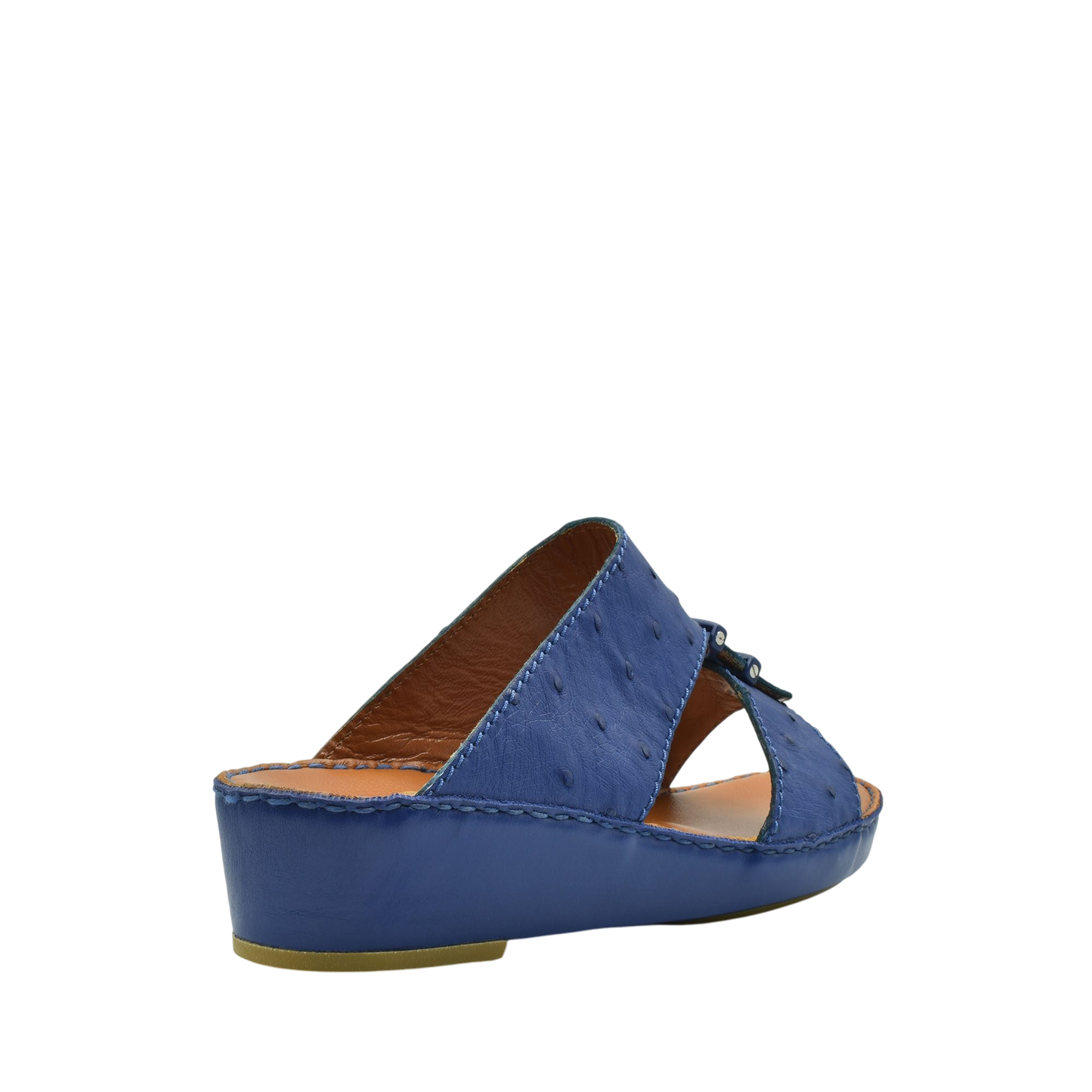 Blue luxury ostrich sandals with wedge heel and open toe design from Private collection