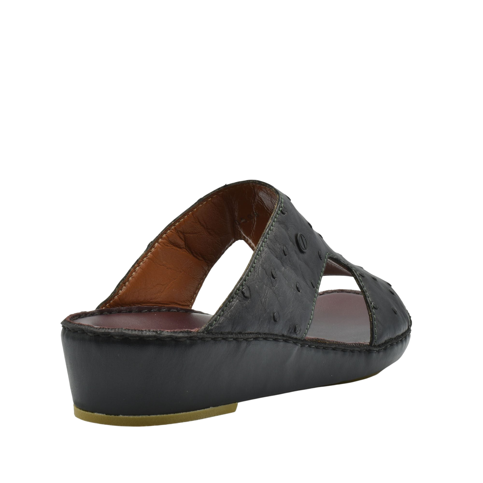 Black luxury ostrich sandals with open design and cushioned sole from Private Collection