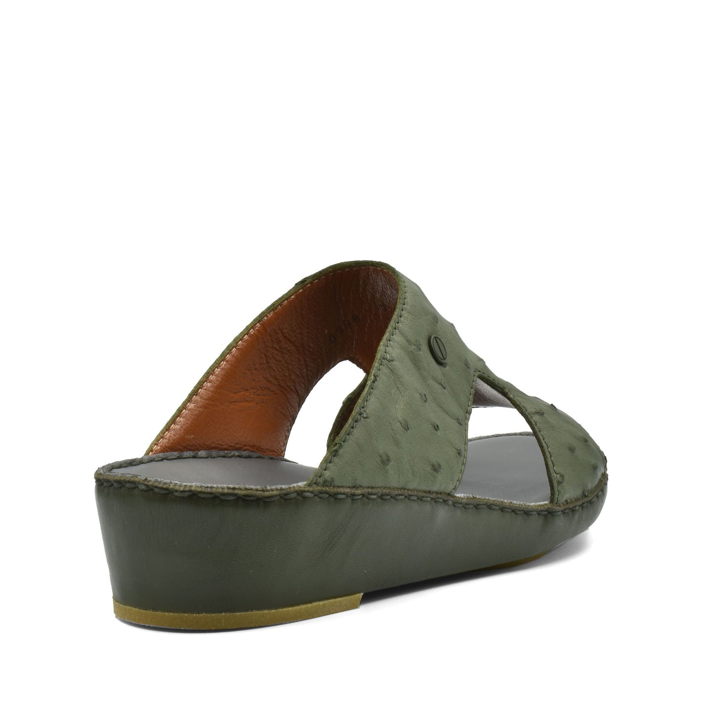 Green luxury ostrich sandals with wedge heel and open toe design from private collection
