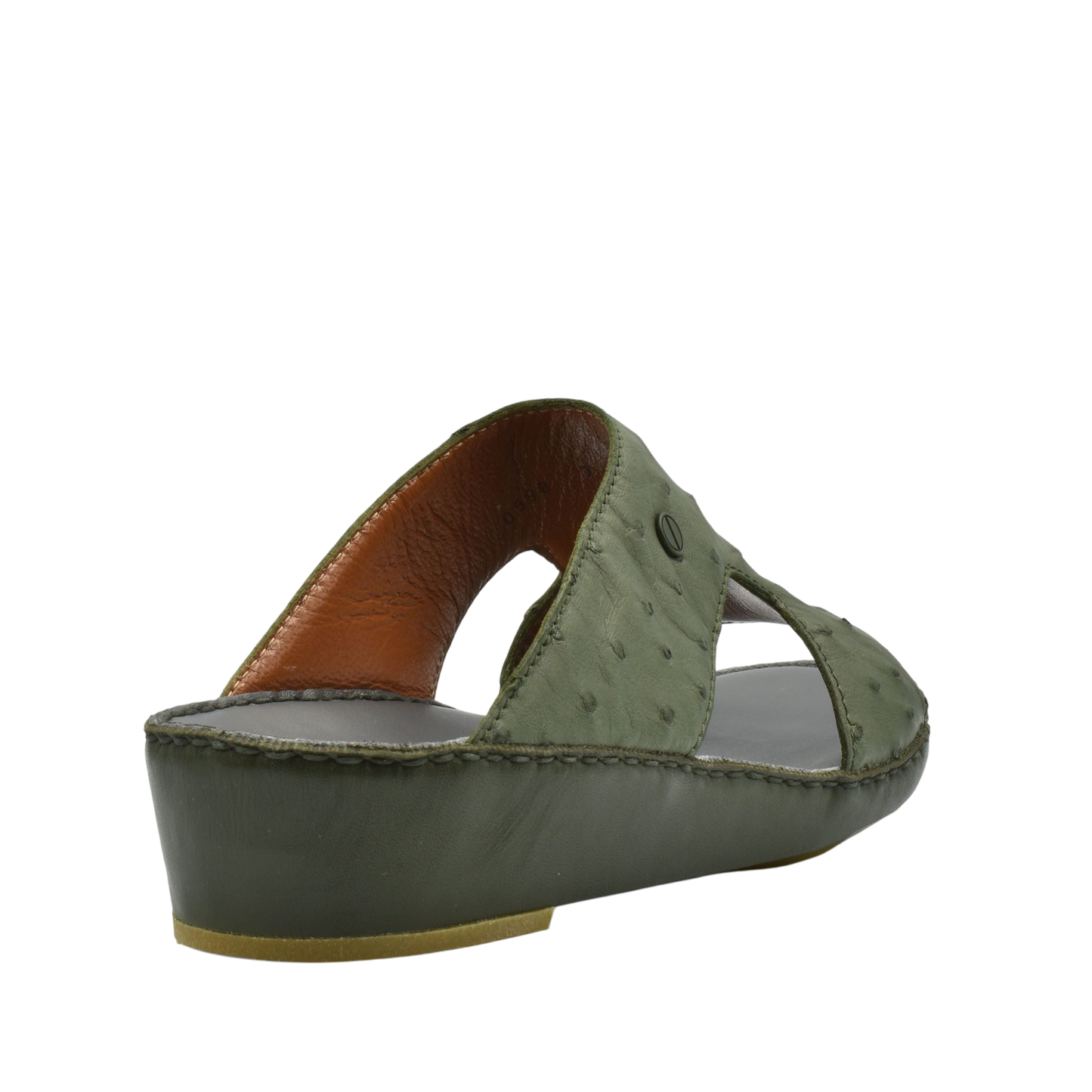 Green luxury ostrich sandals with wedge heel and open toe design from private collection