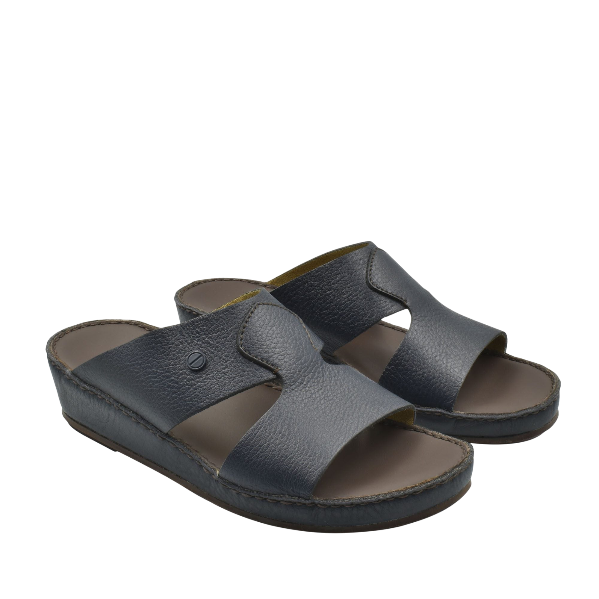 Black leather luxury slip-on footwear with open toe and cushioned sole for comfortable wear