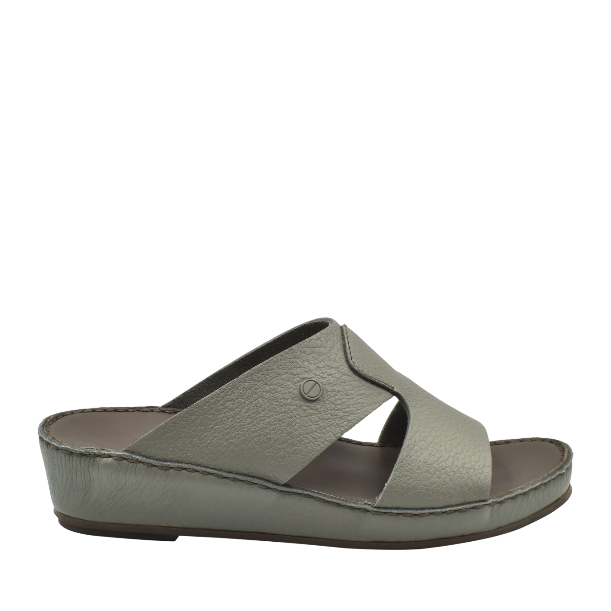 Gray leather luxury slip-on footwear sandal with cushioned sole from Private Collection