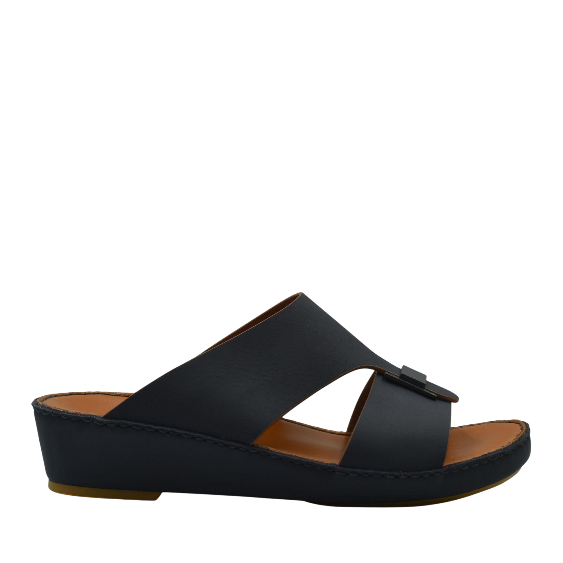 Black Manetta Rubbercalf sandals with open toe and wedge sole for comfortable casual wear