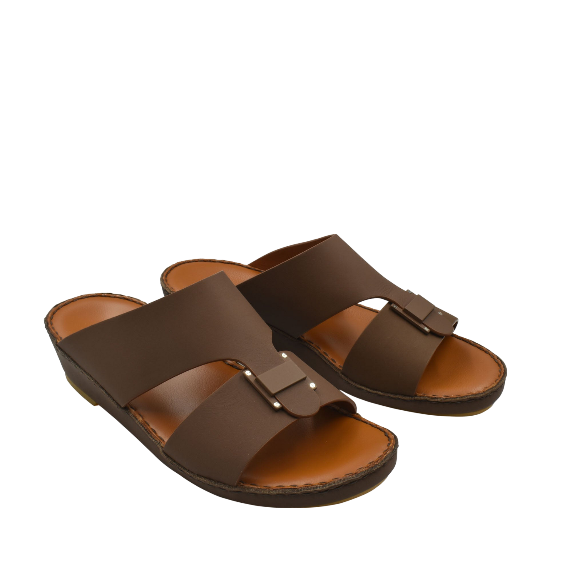 Brown Manetta Rubbercalf sandals with wide straps and adjustable buckle on cushioned sole