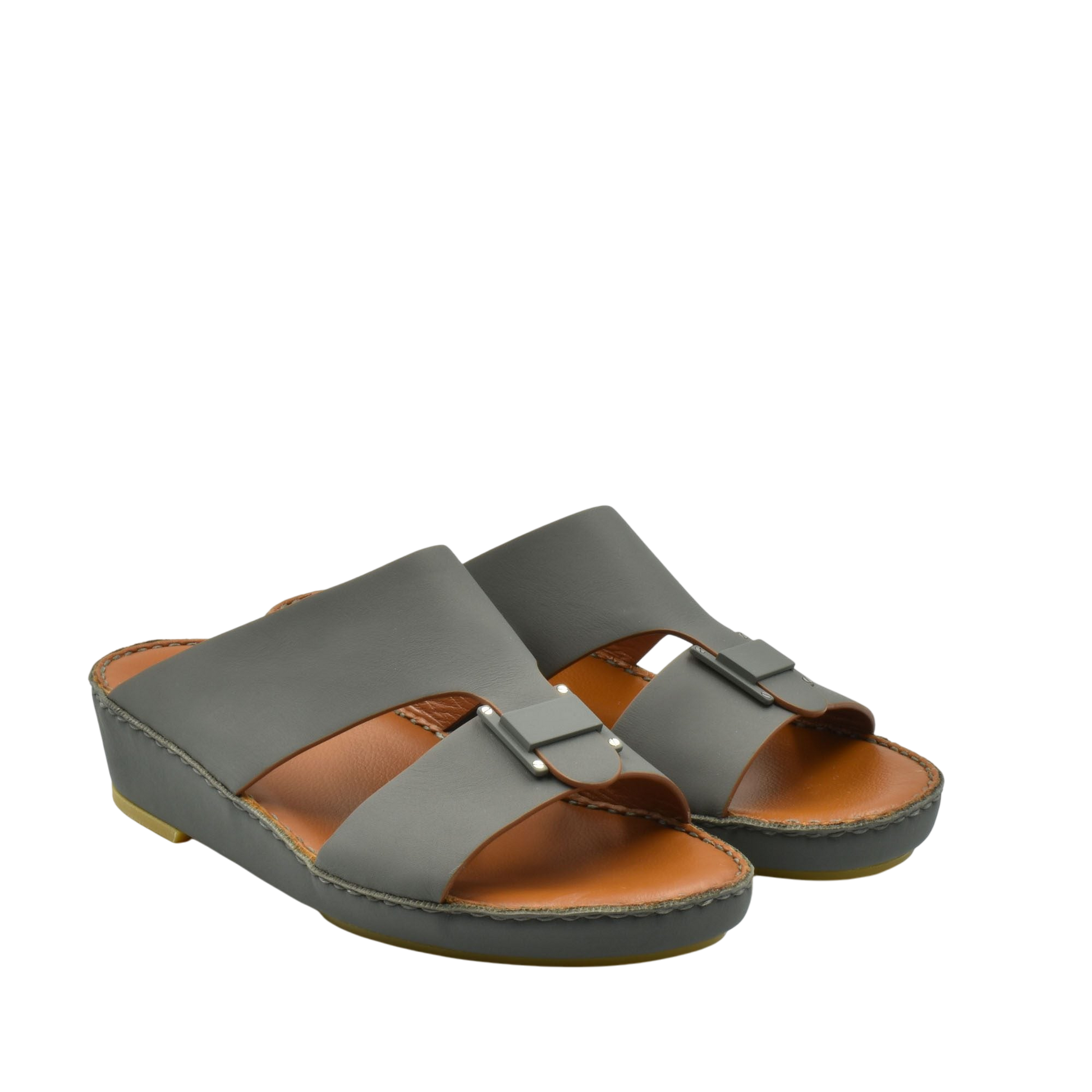 Gray Manetta Rubbercalf sandals with open toe design and brown footbed from Private collection