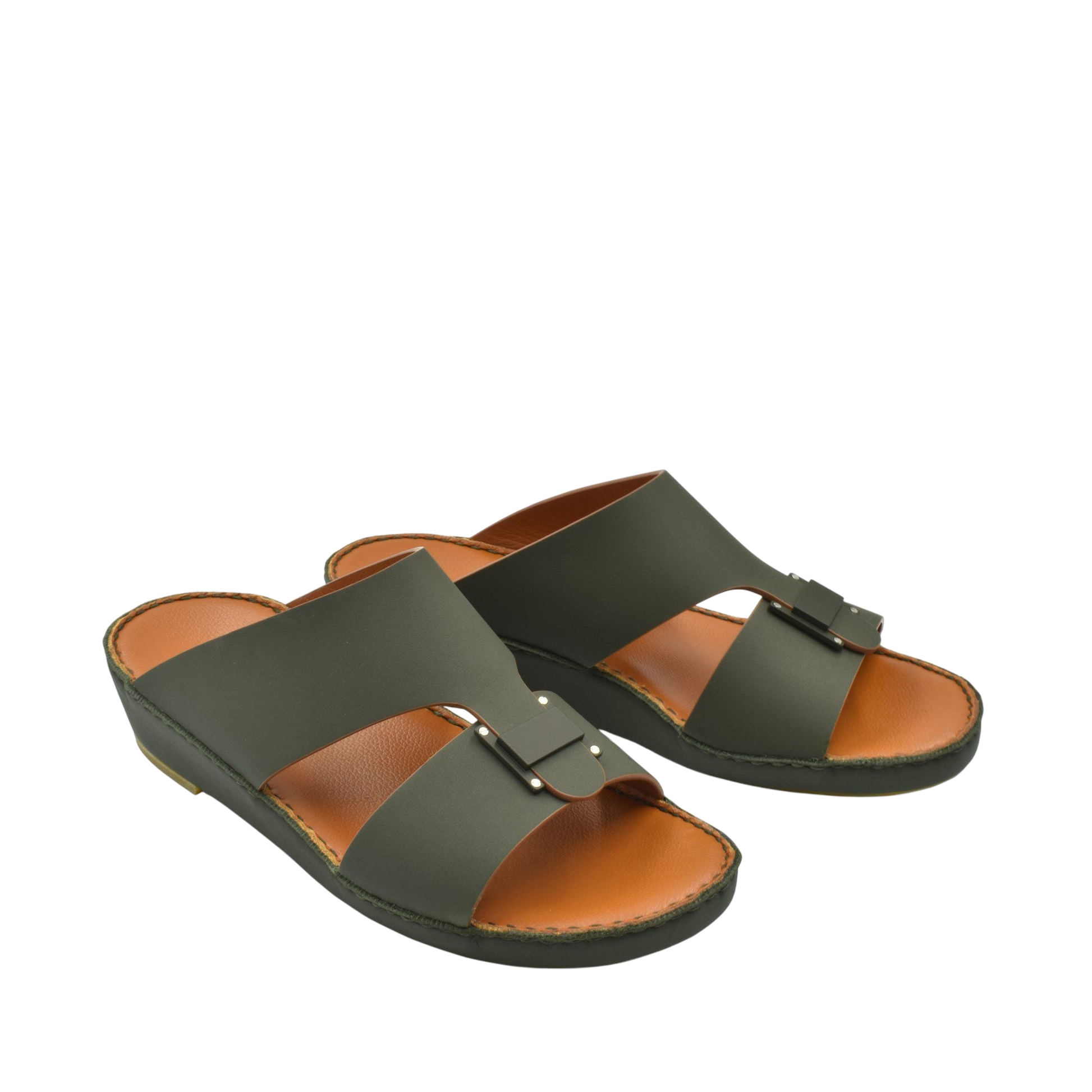 Pair of green Manetta Rubbercalf sandals with open toe and slip-on design