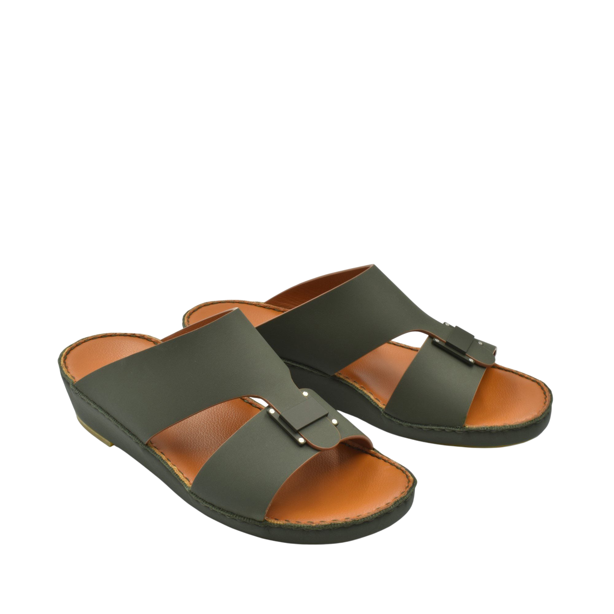 Pair of green Manetta Rubbercalf sandals with open toe and slip-on design