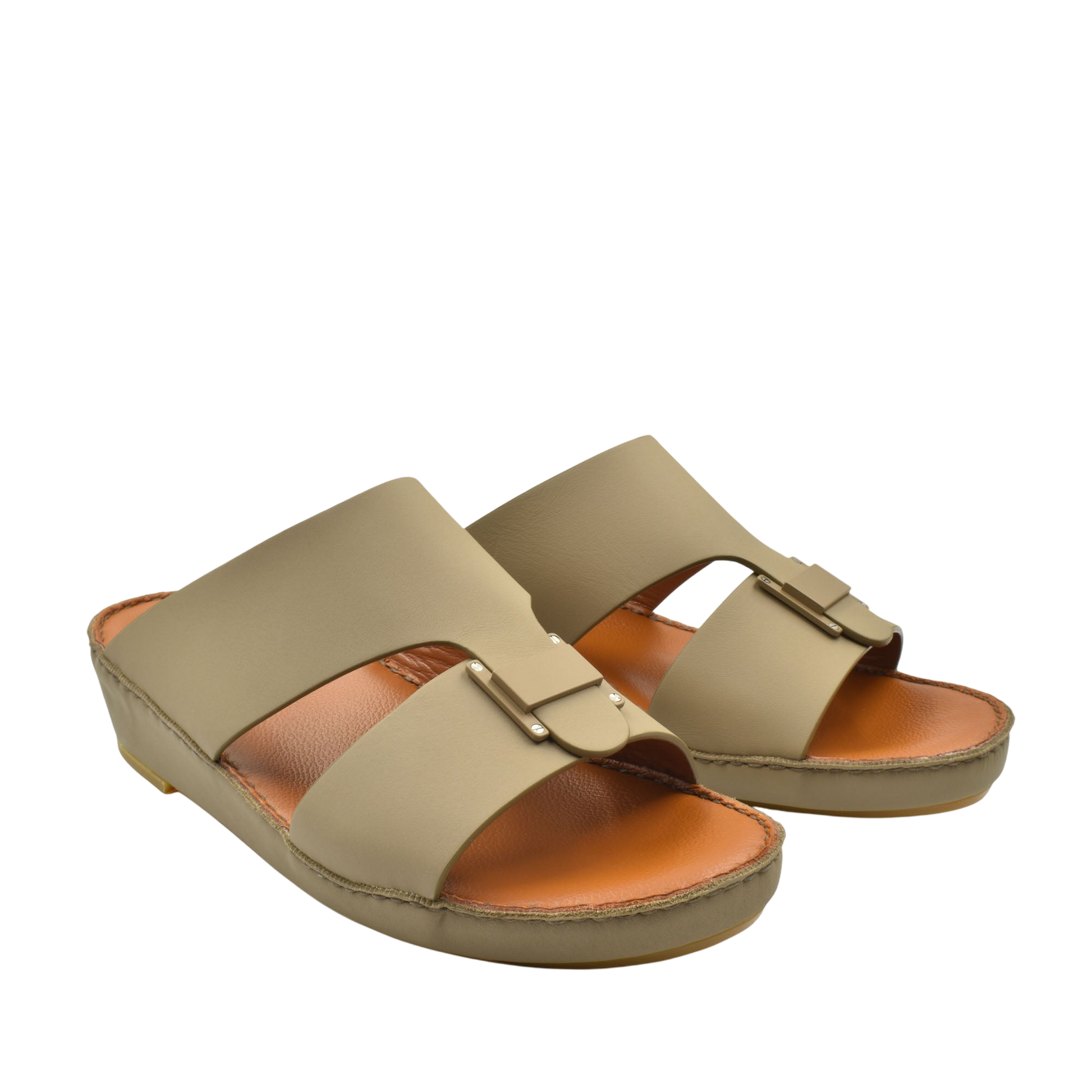 Beige Manetta Rubbercalf sandals with adjustable strap and cushioned brown footbed