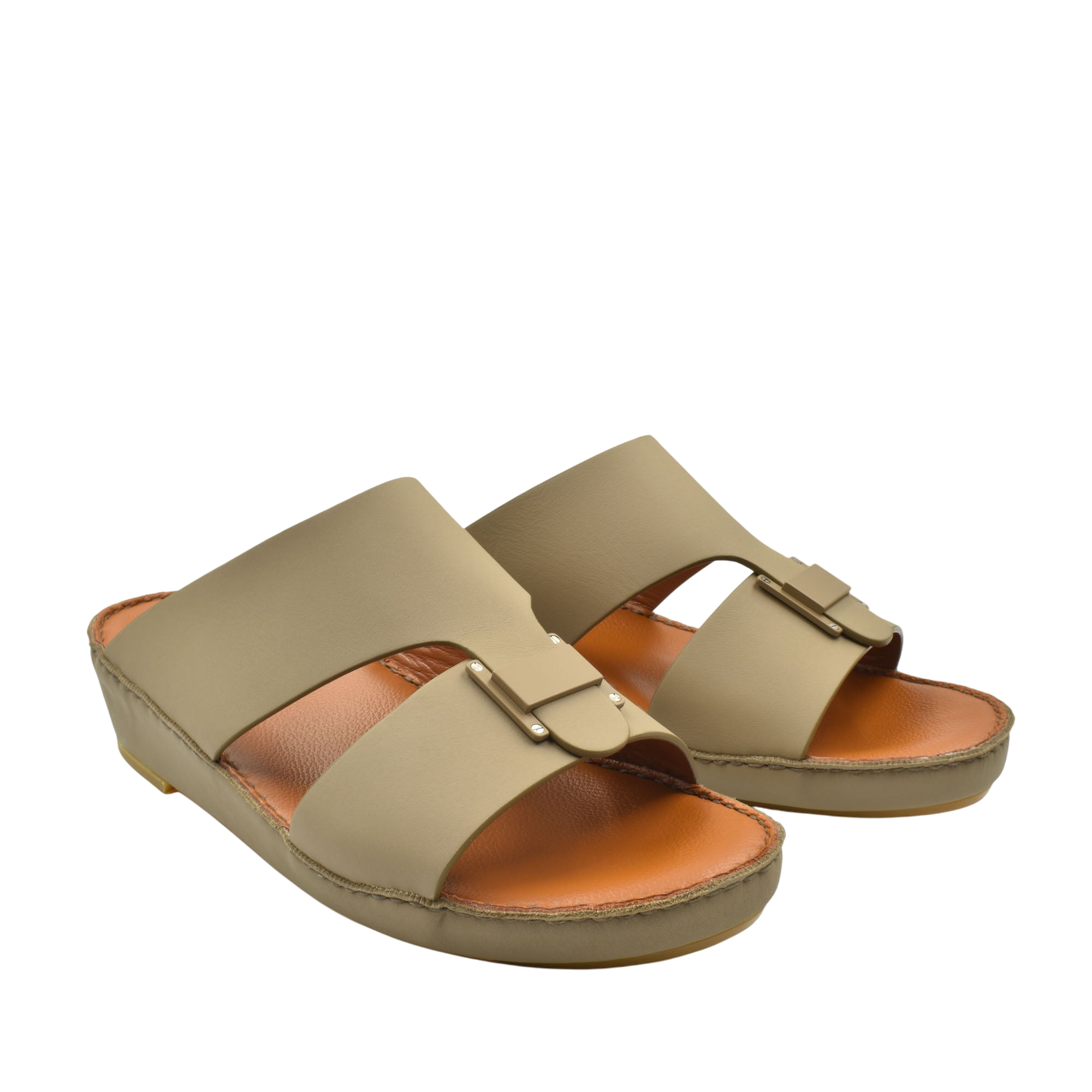 Beige Manetta Rubbercalf sandals with adjustable strap and cushioned brown footbed