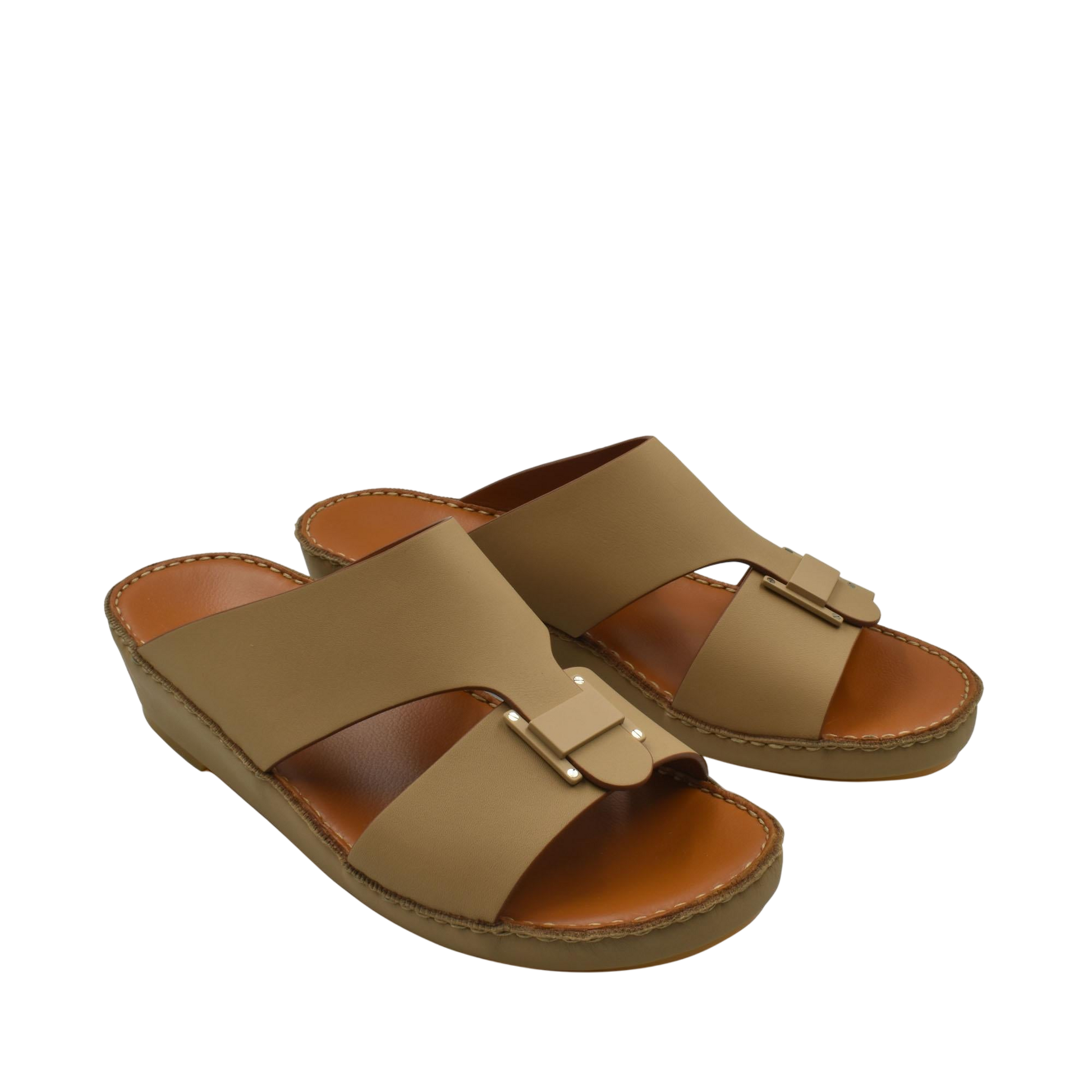 Manetta Rubbercalf sandals in tan with a slip-on design and cushioned footbed for comfort