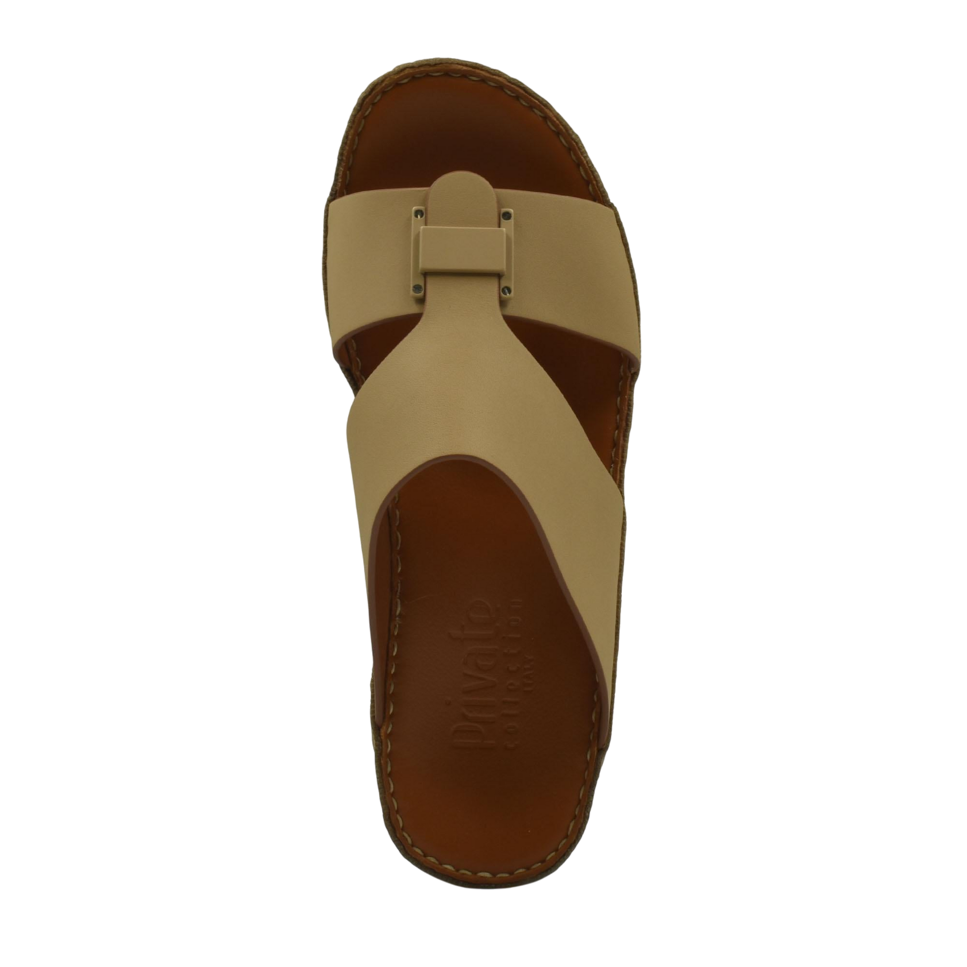 Beige Manetta Rubbercalf sandals with brown sole and adjustable strap from Private collection