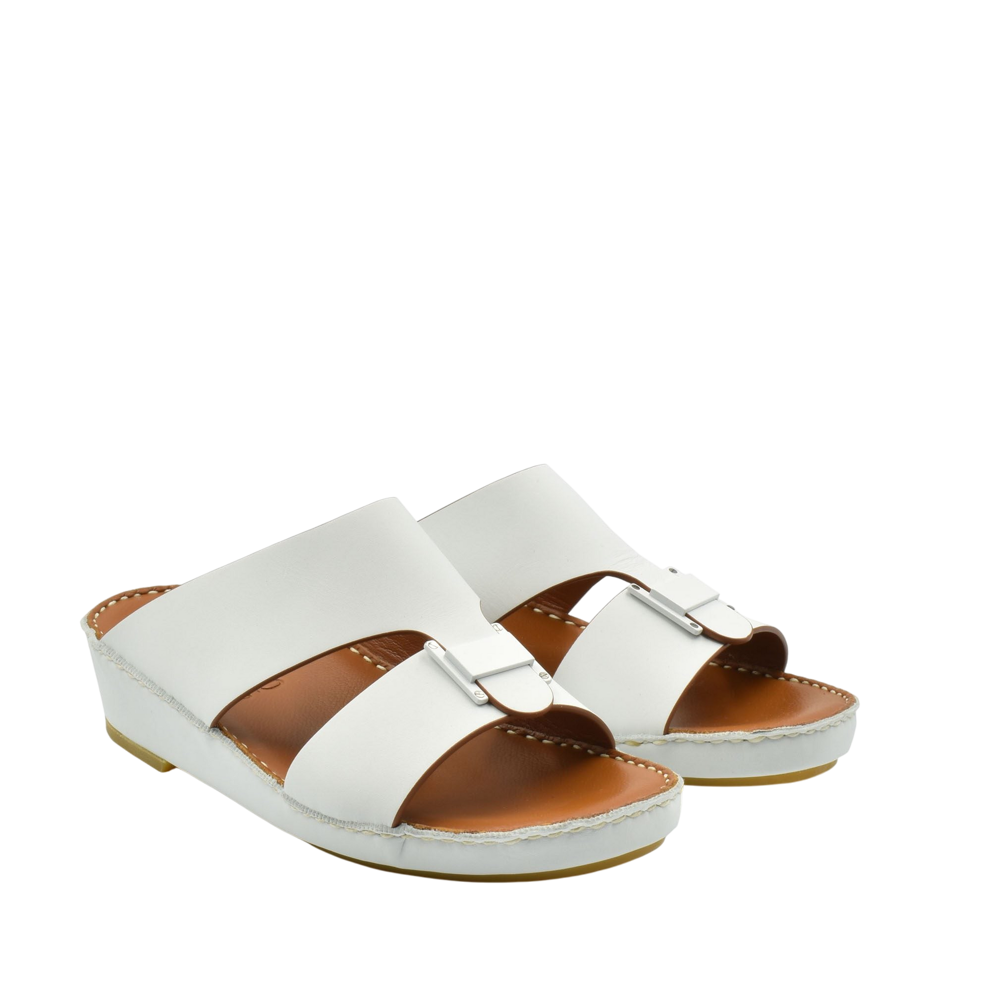 White Manetta Rubbercalf sandals with open toe and adjustable strap on a white background