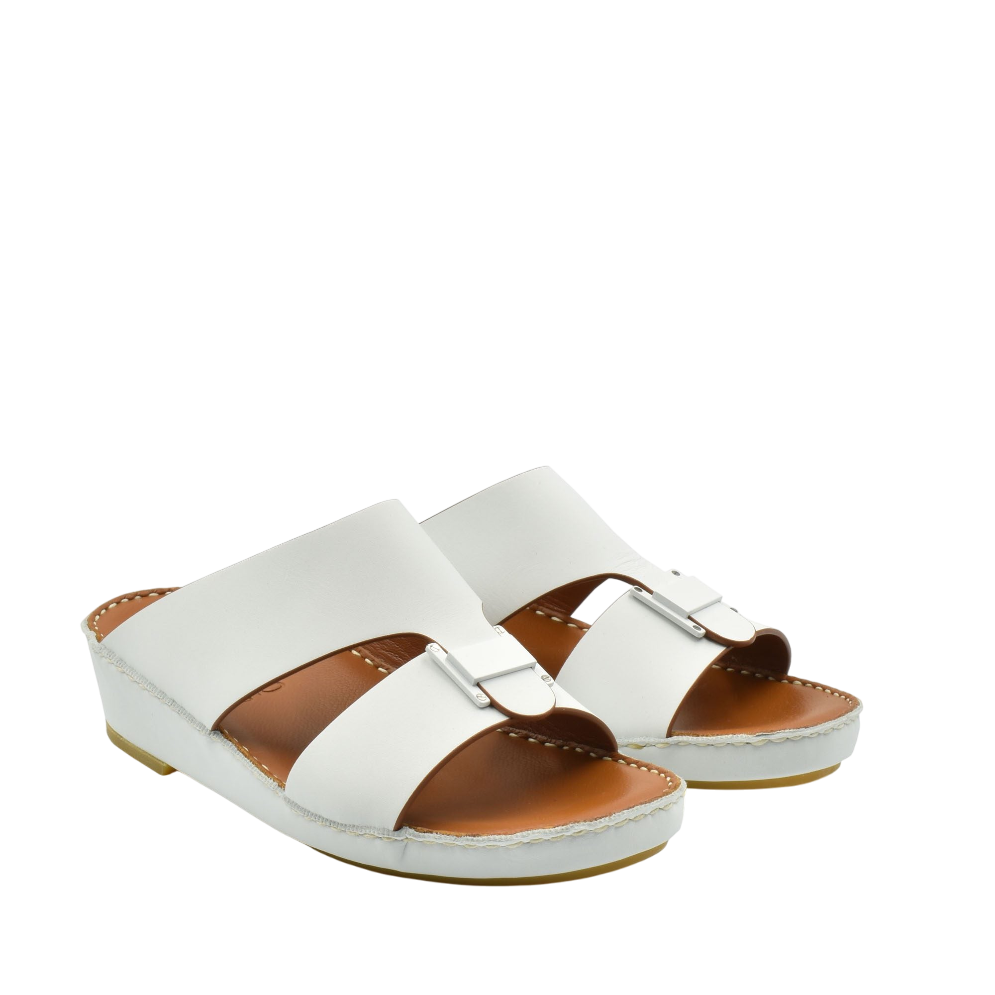 White Manetta Rubbercalf sandals with open toe and adjustable strap on a white background