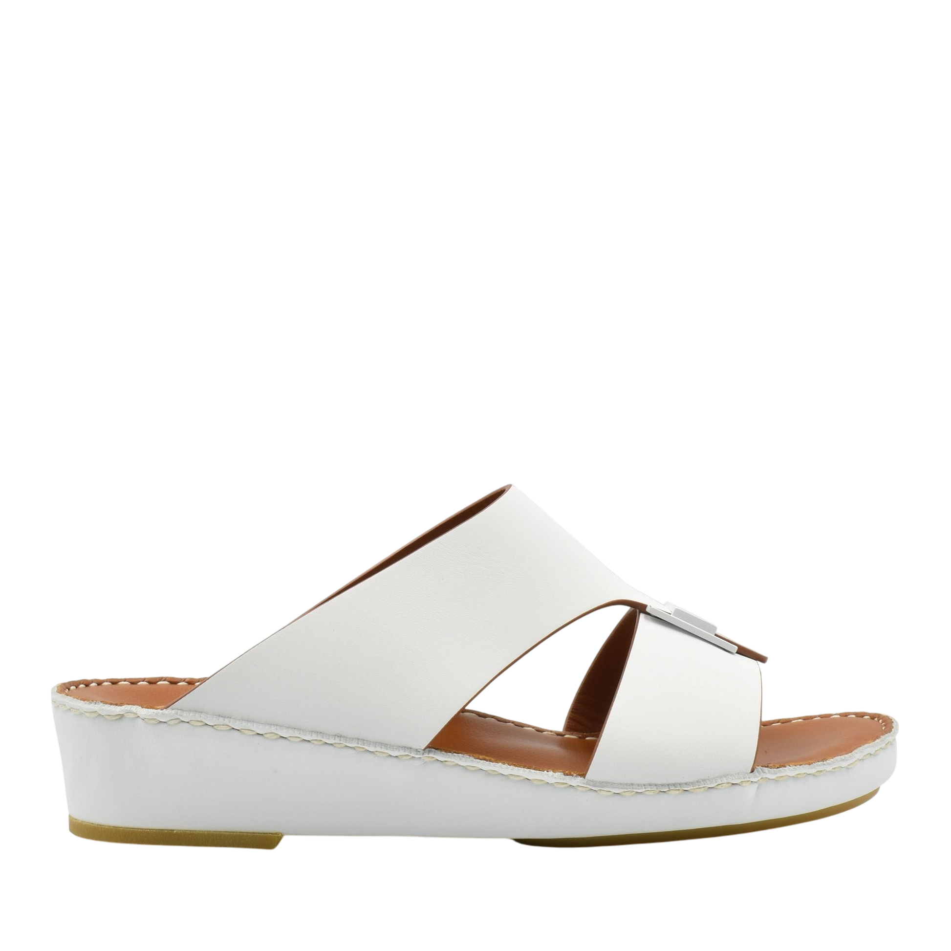 White Manetta Rubbercalf sandals with crisscross straps and a low wedge sole from Private collection
