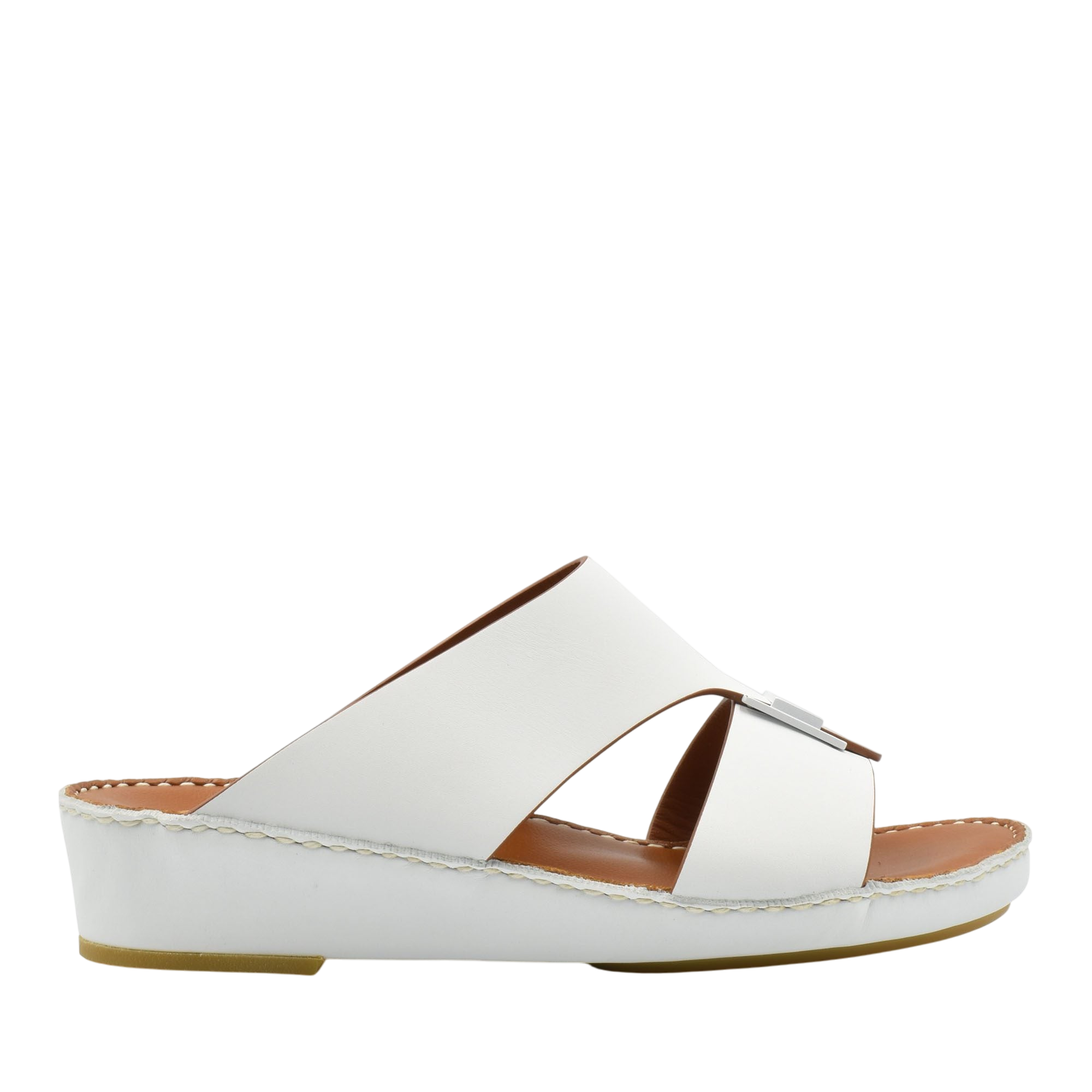 White Manetta Rubbercalf sandals with crisscross straps and a low wedge sole from Private collection