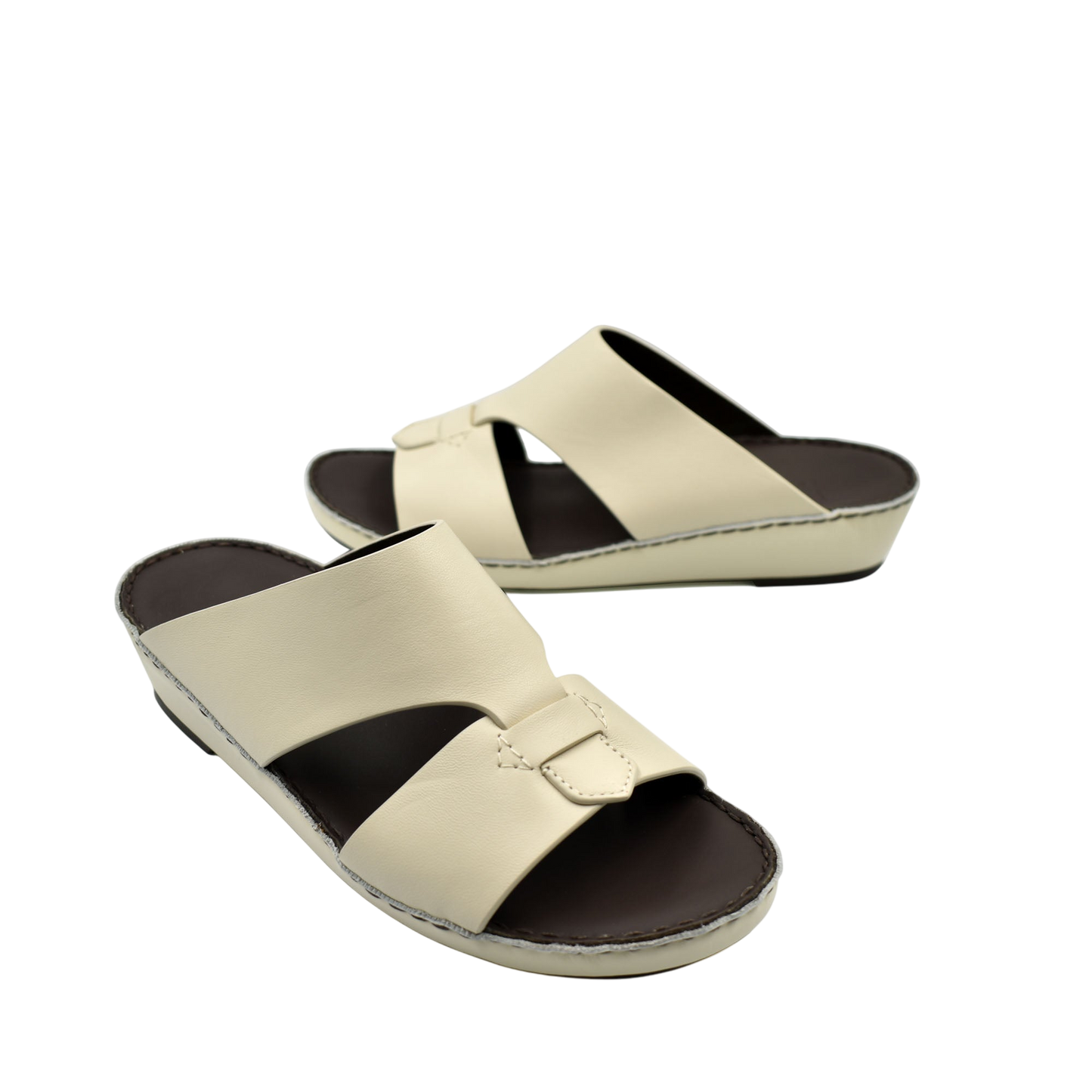 Cream-colored Nappa leather sandals with open toe and adjustable strap from private collection