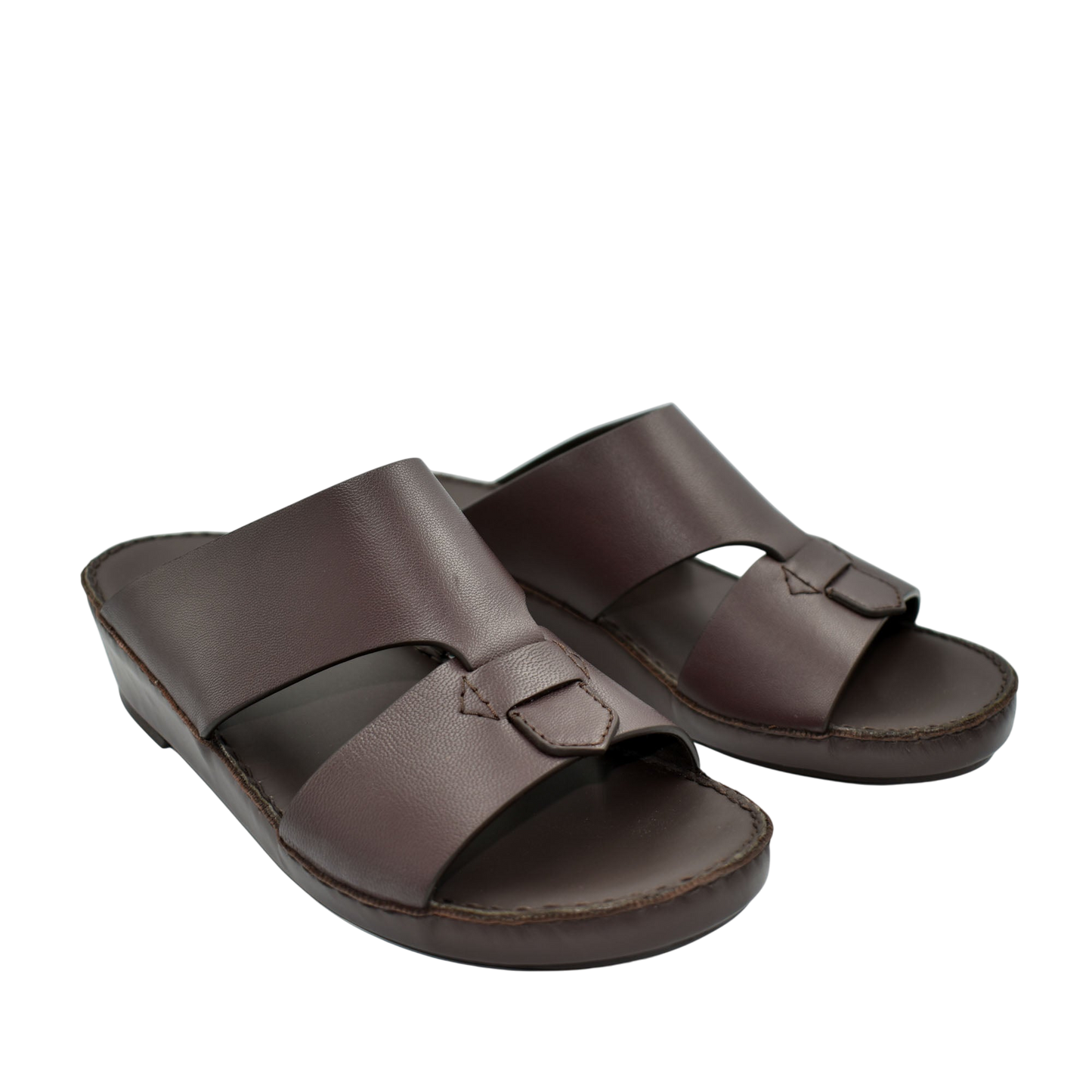 Brown Nappa leather sandals with open toe and wide straps for comfortable casual wear