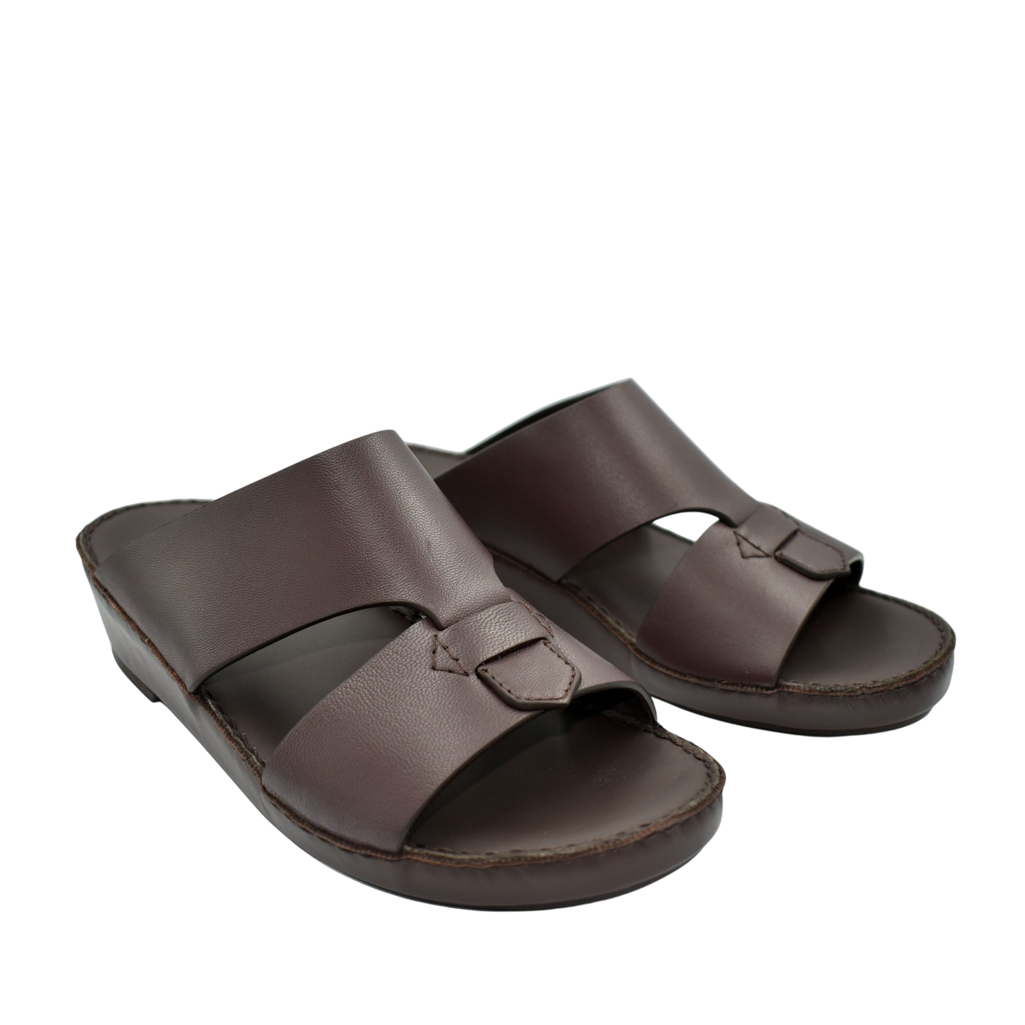 Brown Nappa leather sandals with open toe and wide straps for comfortable casual wear
