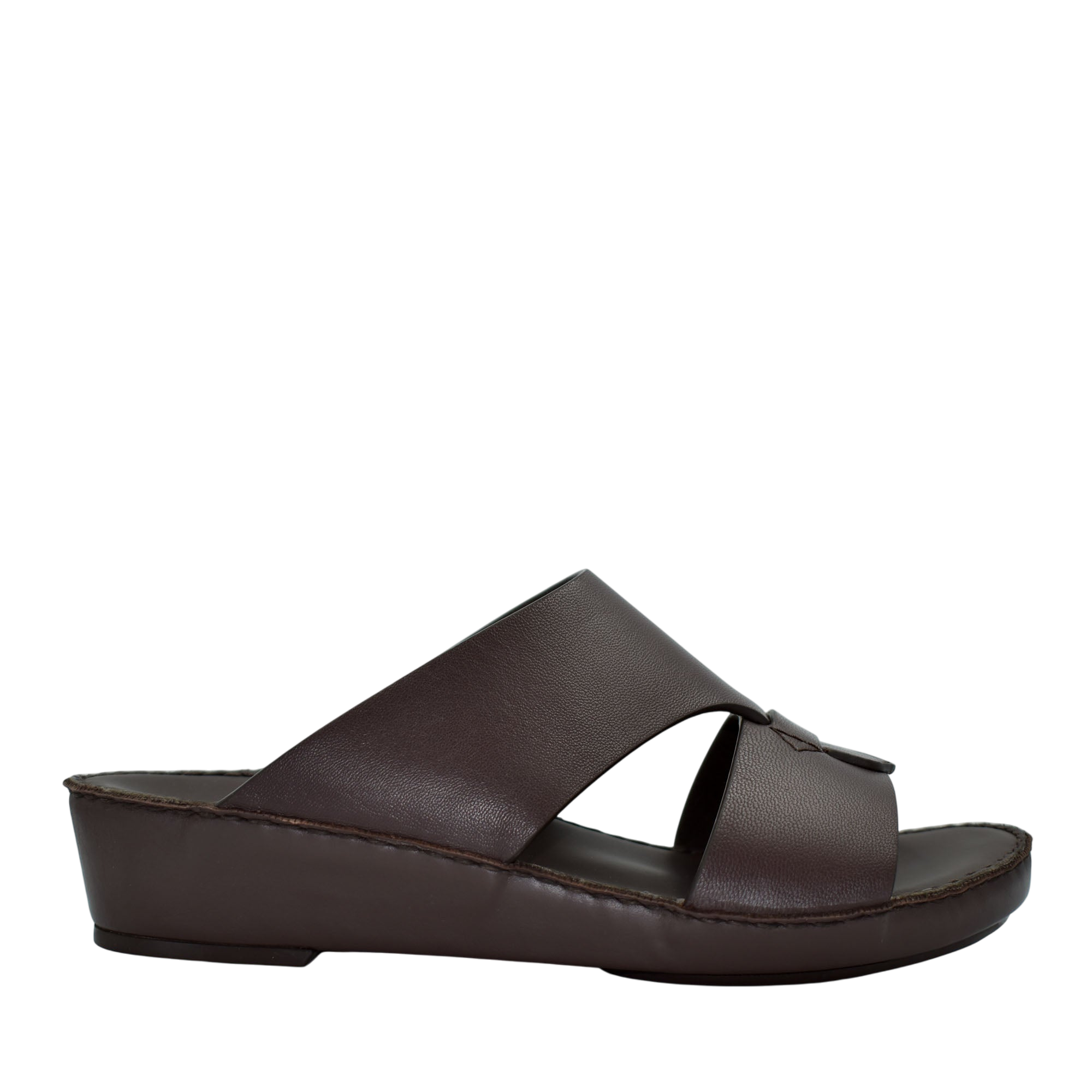 Brown Nappa leather sandals with open toe and cushioned wedge sole for comfortable wear