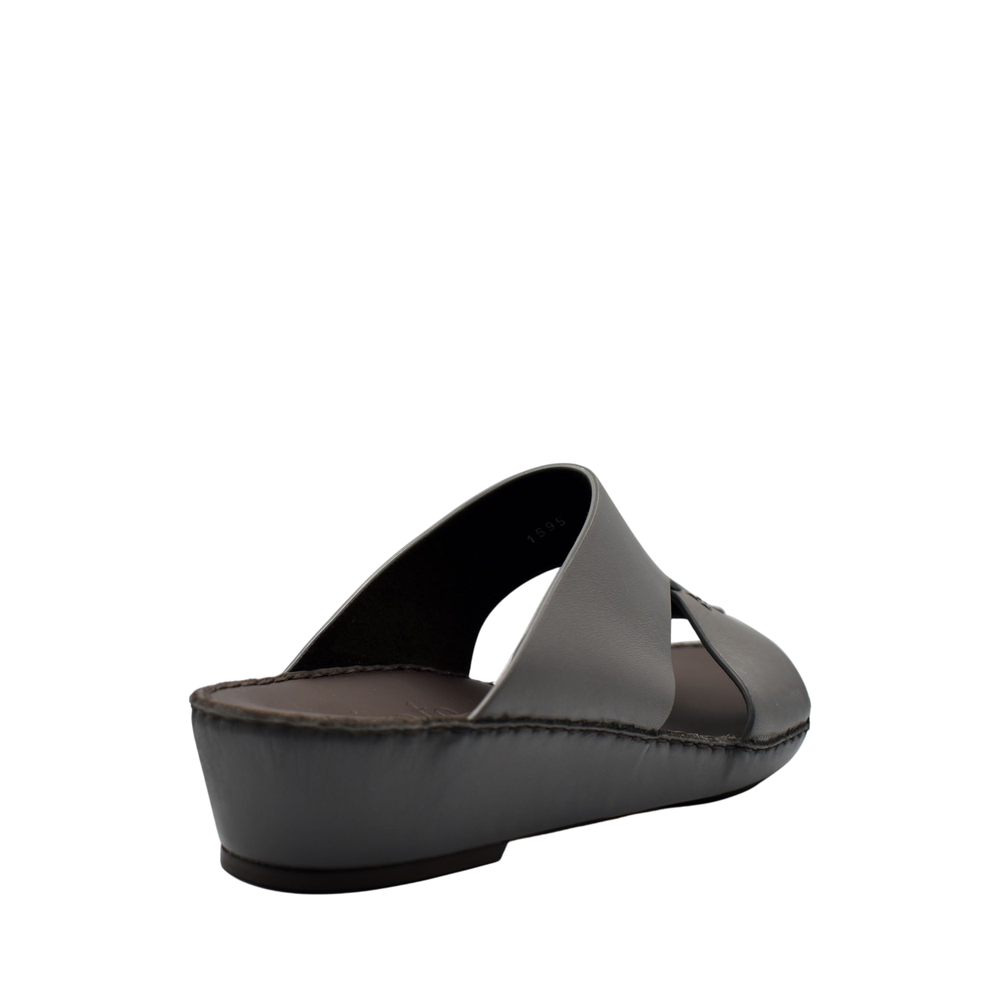 Gray Nappa leather sandals with cushioned sole and open-toe design from private collection