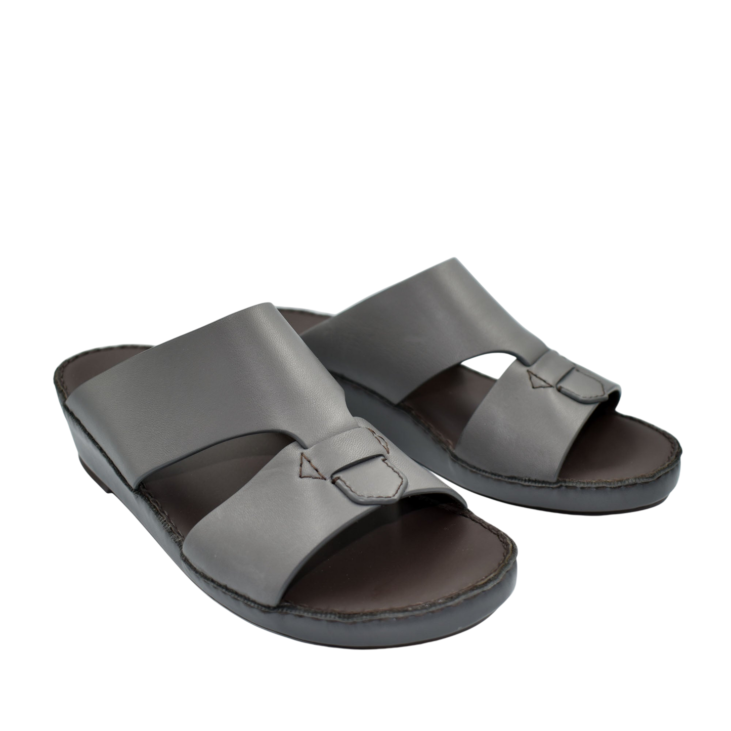Gray Nappa leather sandals with wide straps and cushioned soles for comfortable wear