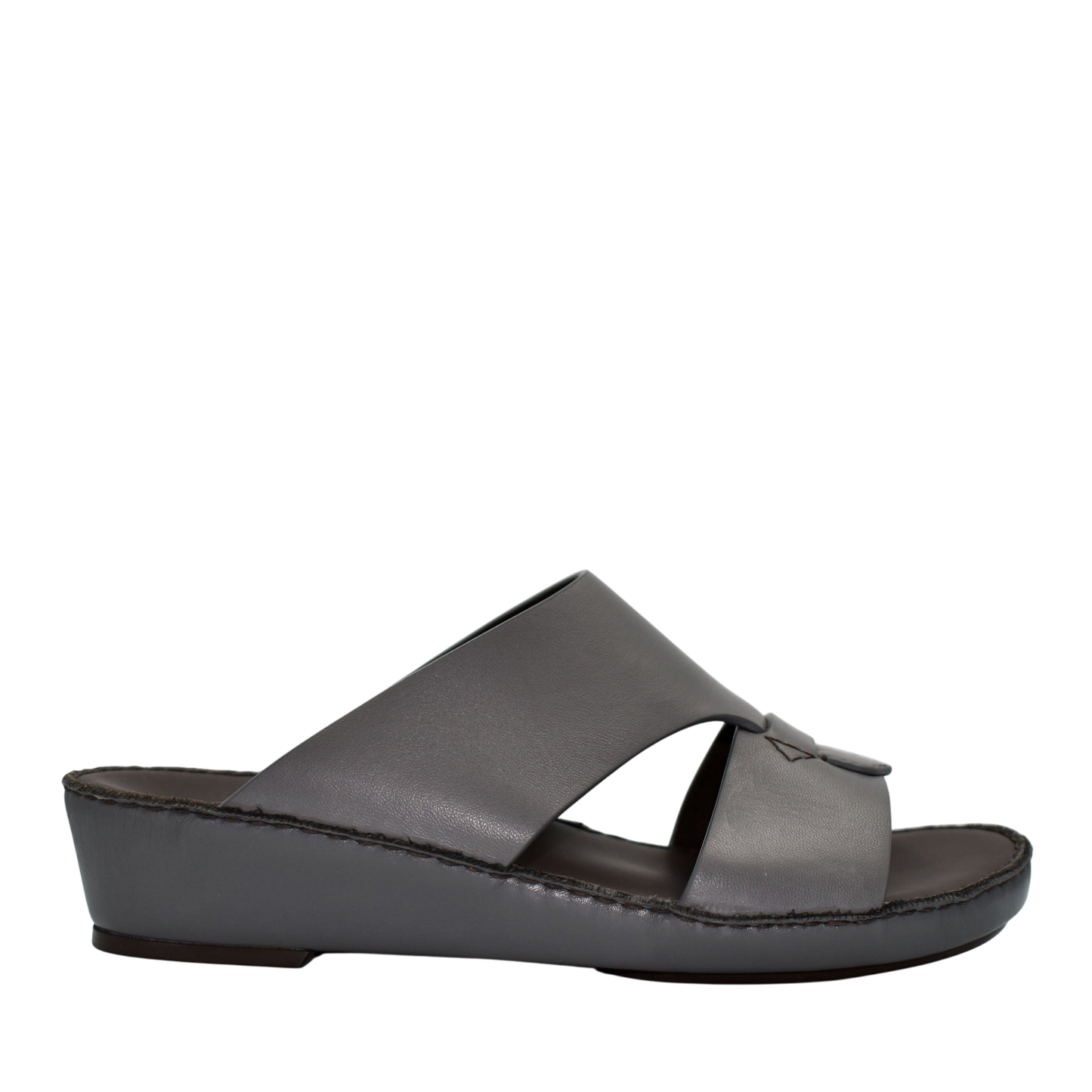 Gray Nappa leather sandals with wedge sole and wide cross straps from Private collection
