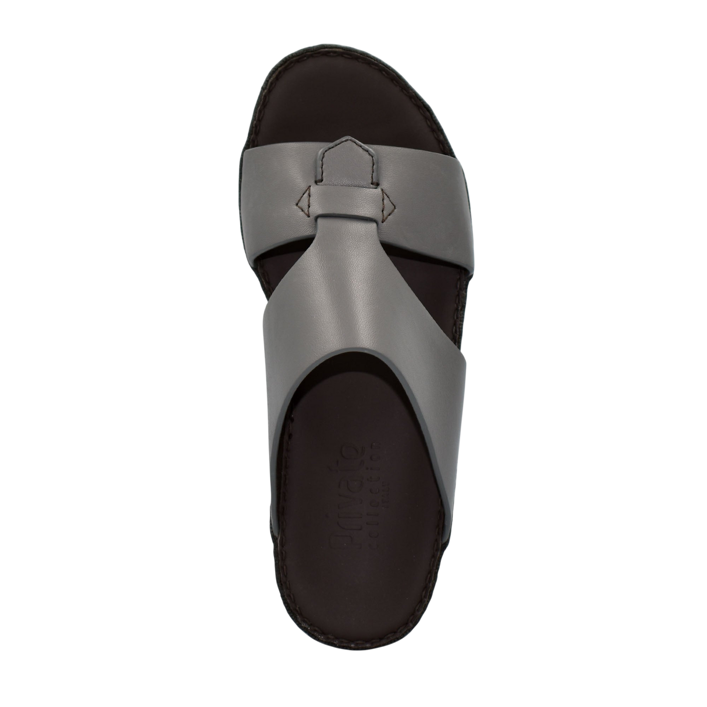 Grey Nappa leather sandals with wide strap and cushioned footbed for comfortable wear