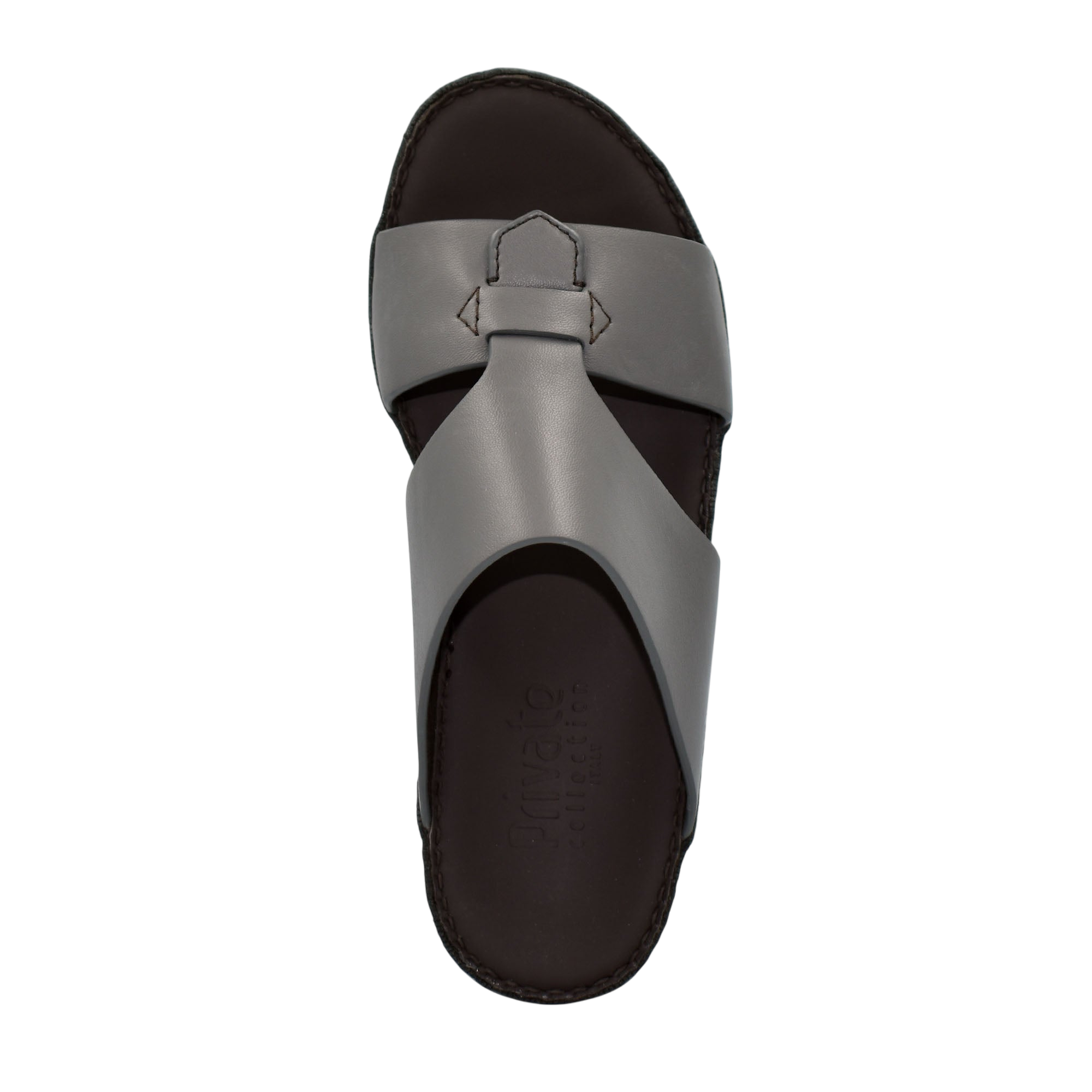 Grey Nappa leather sandals with wide strap and cushioned footbed for comfortable wear