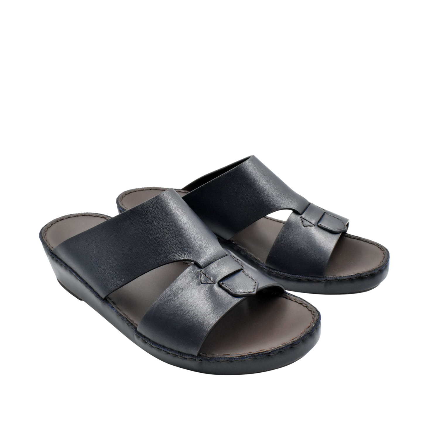Black Nappa leather sandals with two wide straps and cushioned sole from Private collection