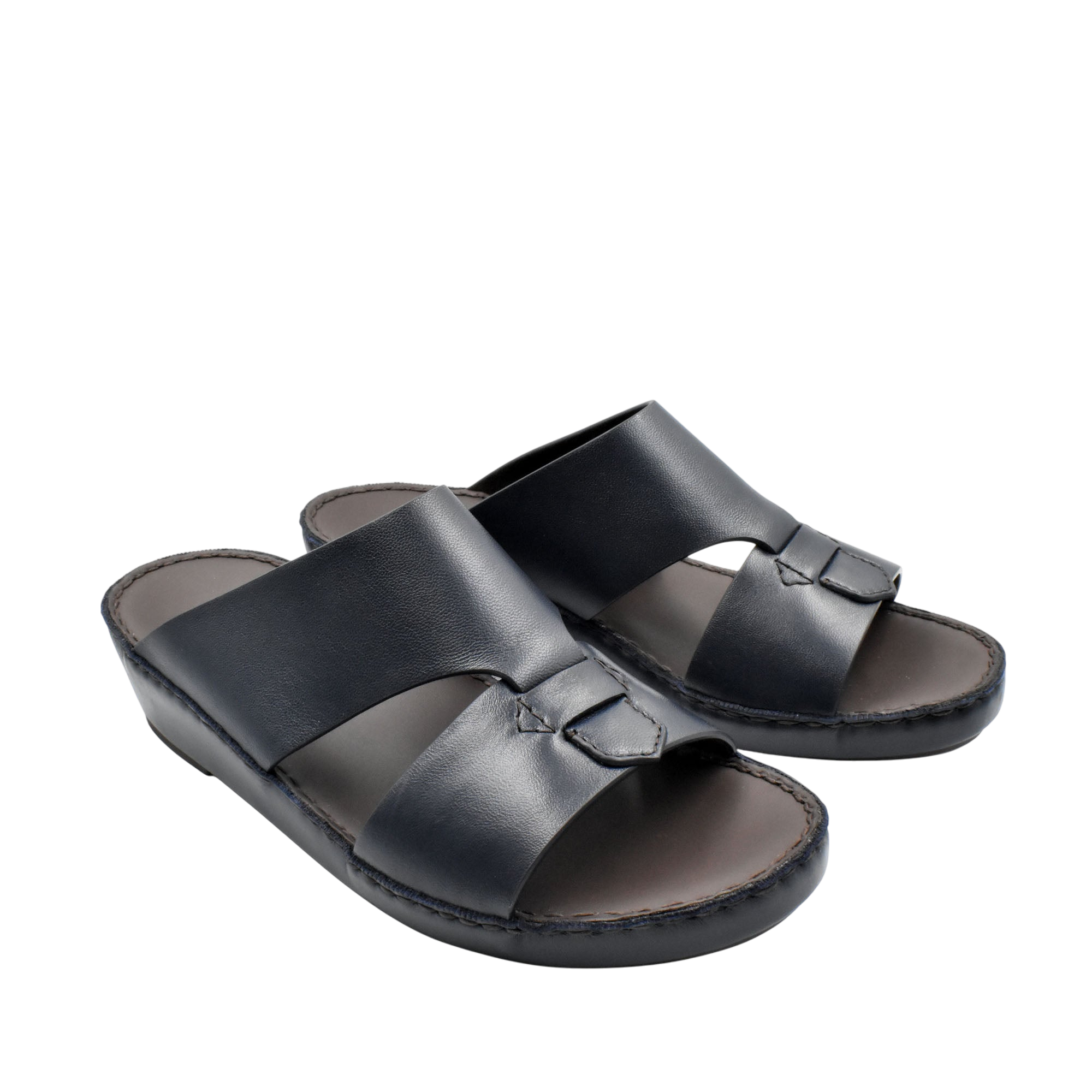 Black Nappa leather sandals with two wide straps and cushioned sole from Private collection
