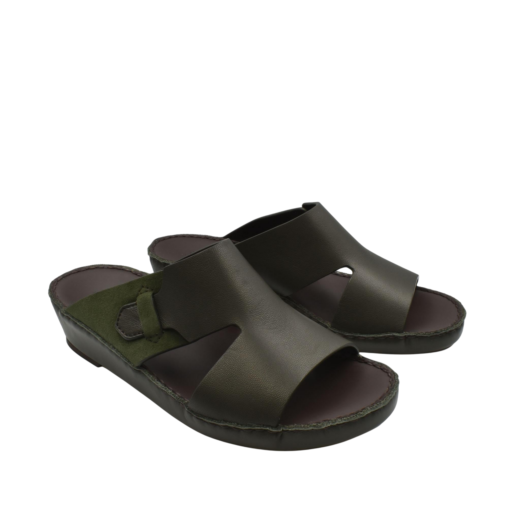 Private collection nappa suede slide sandals in dark green with open toe and cushioned sole