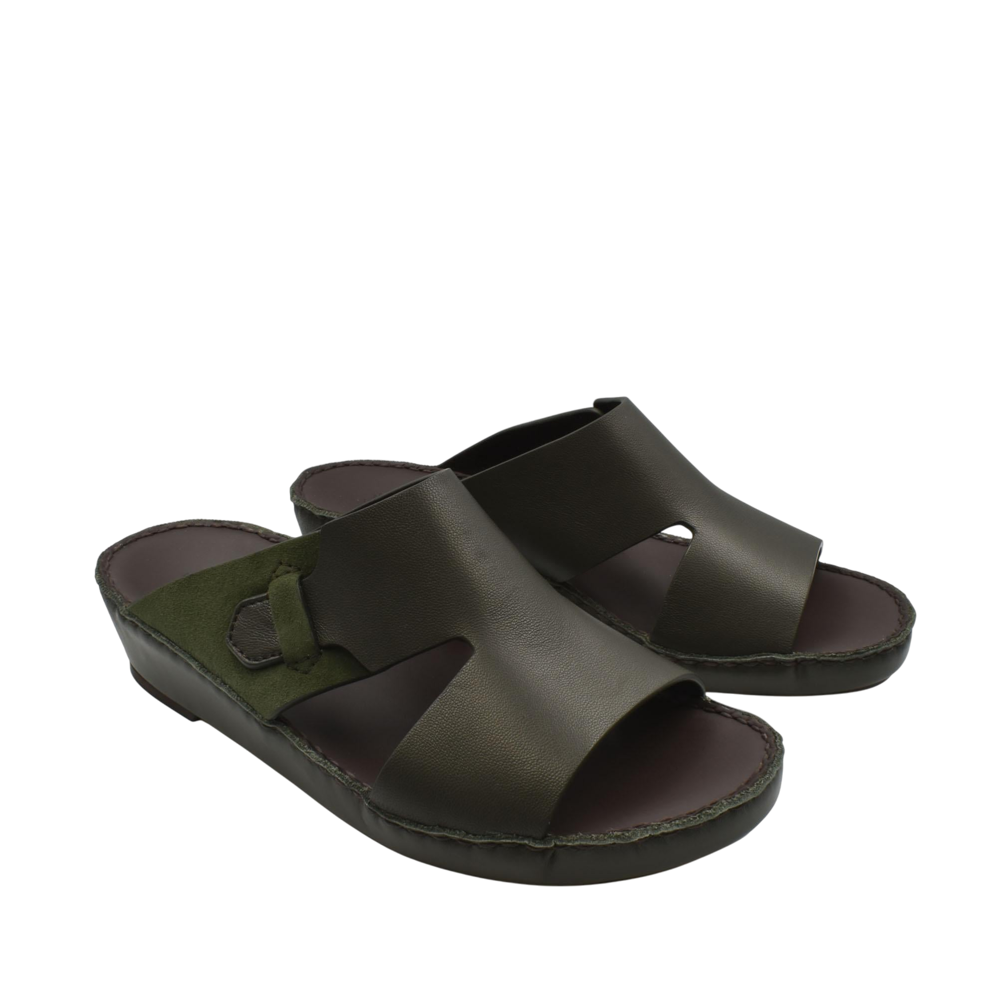 Private collection nappa suede slide sandals in dark green with open toe and cushioned sole