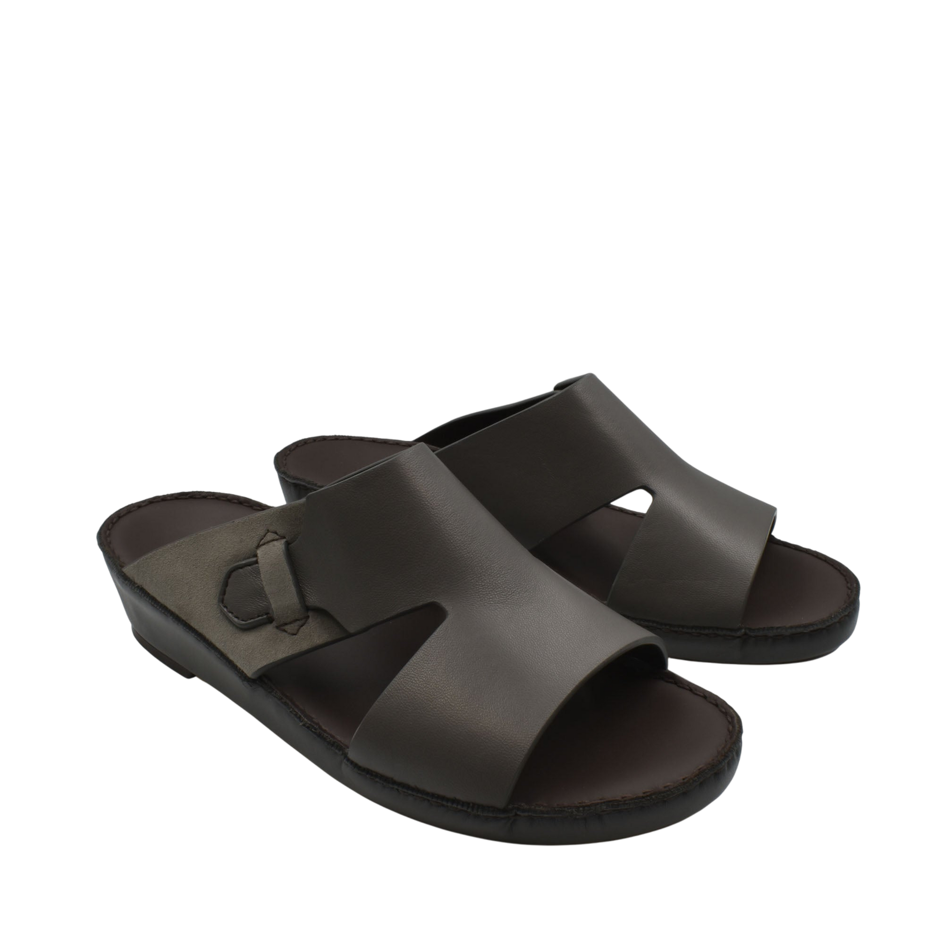 Private collection nappa suede slide sandals in dark brown with open toe and cushioned sole