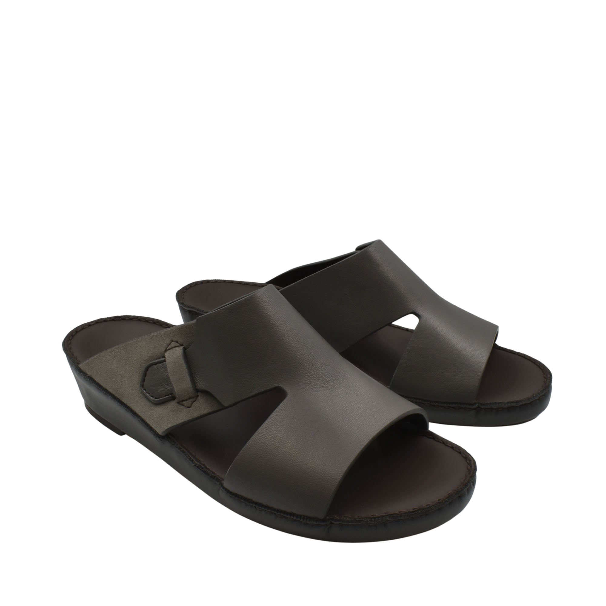 Private collection nappa suede slide sandals in dark brown with open toe and cushioned sole