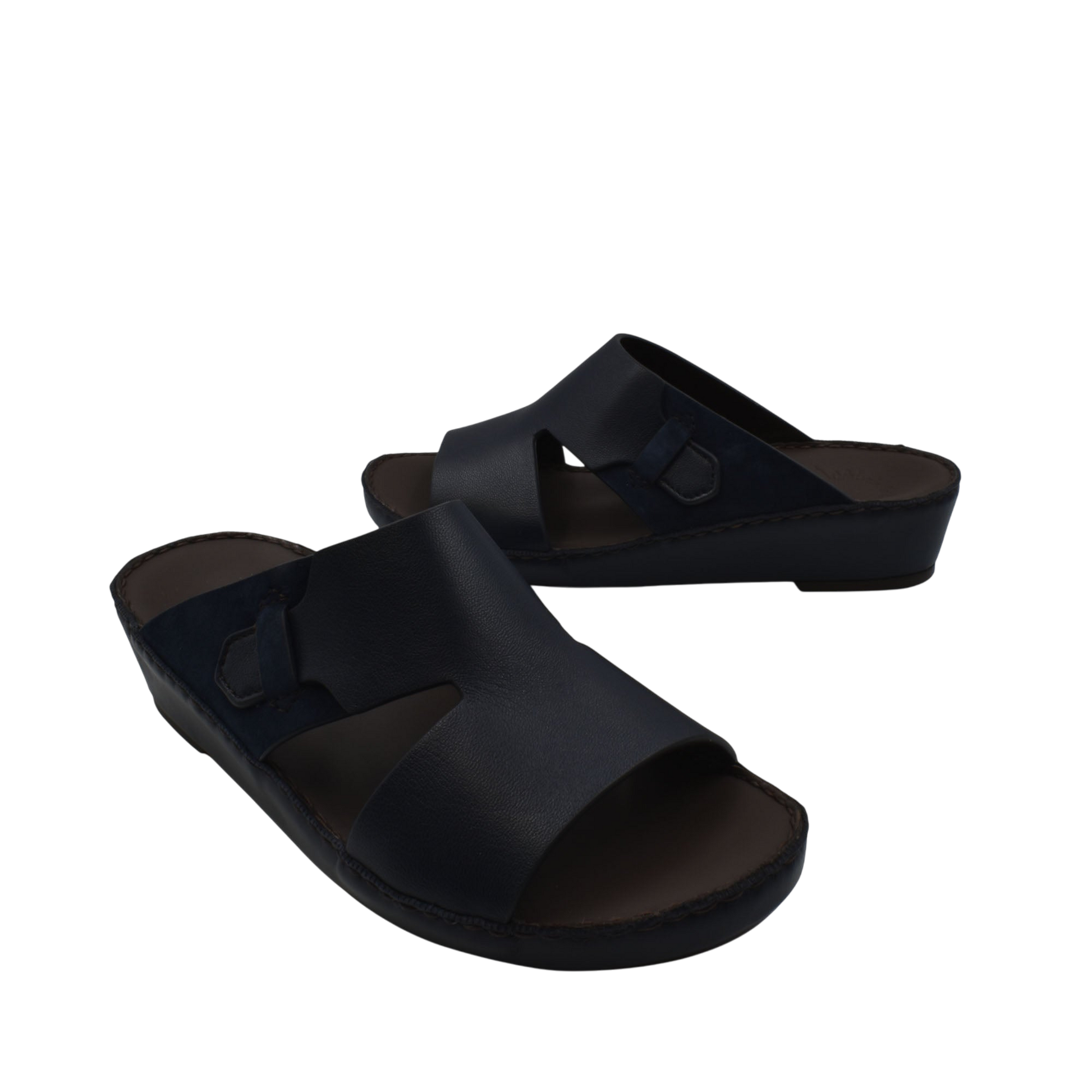 Black nappa suede slide sandals with open toe and adjustable strap for comfortable wear