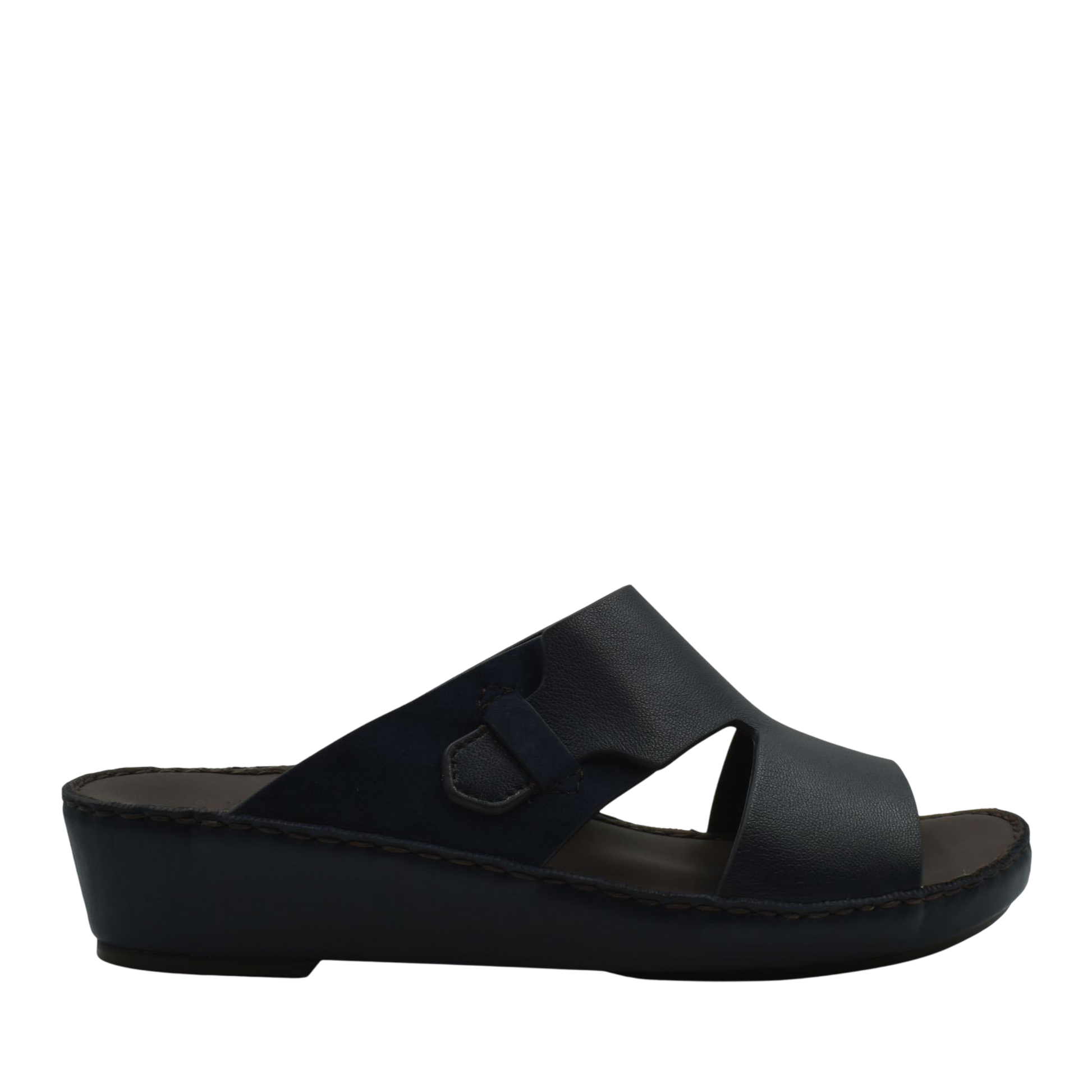 Black nappa suede slide sandals with open toe and comfortable wedge sole