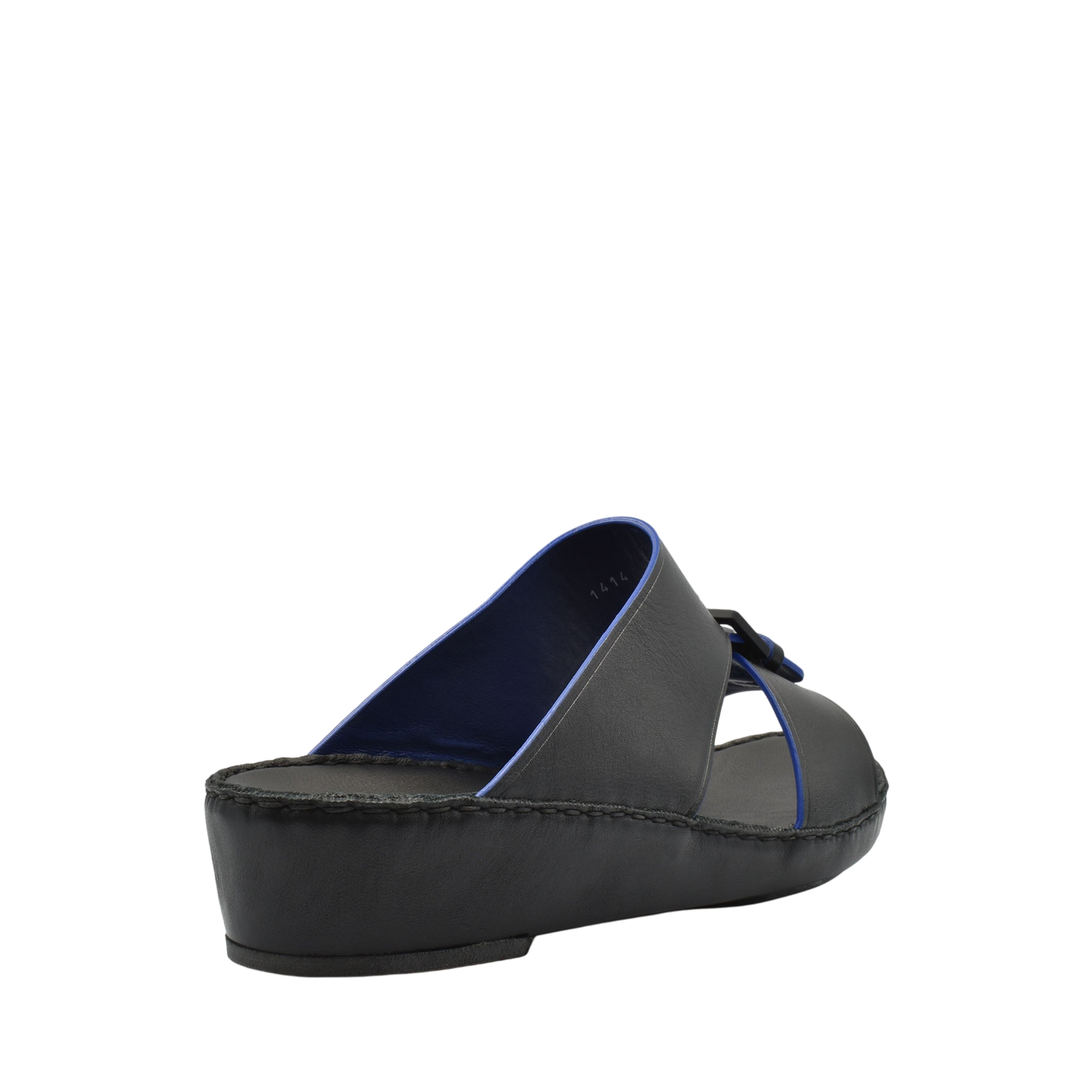 Black slip-on natural contrast sandals with blue trim and cushioned sole for comfortable wear