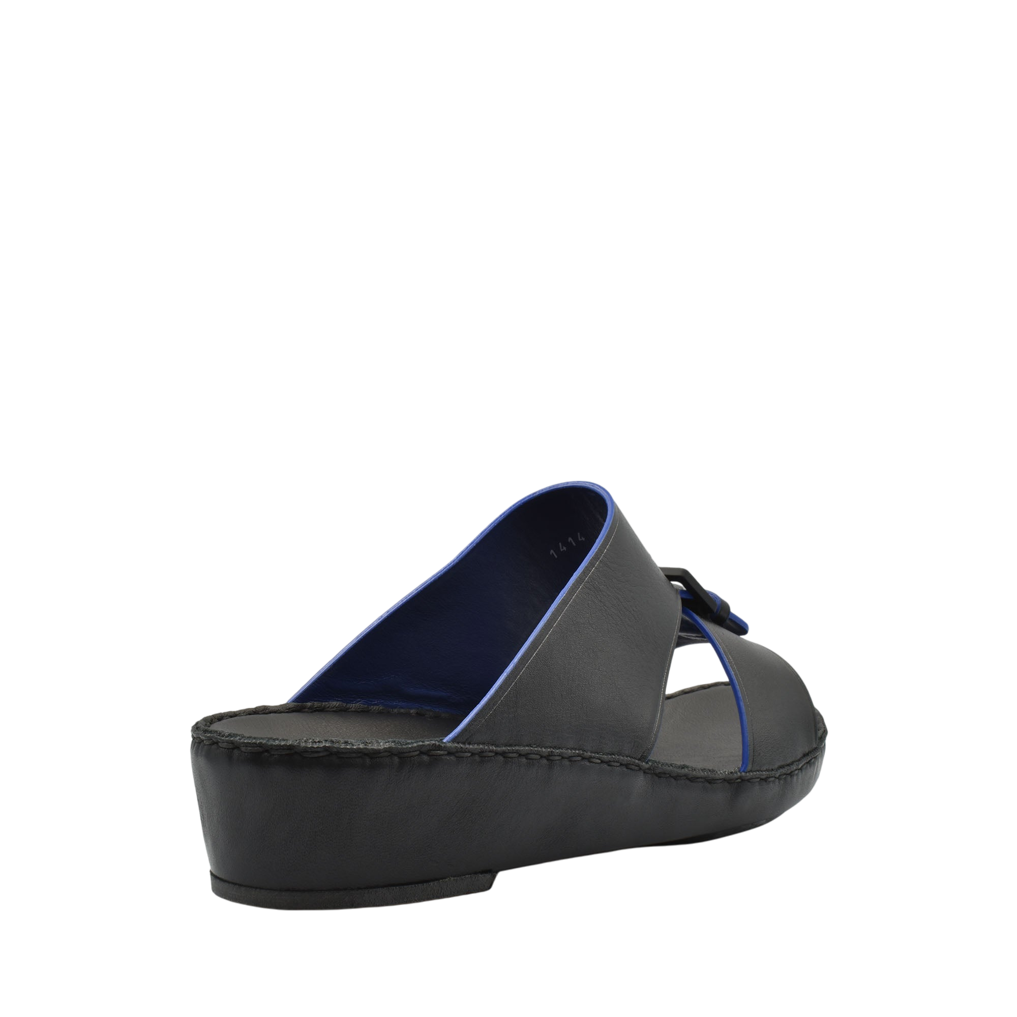 Black slip-on natural contrast sandals with blue trim and cushioned sole for comfortable wear