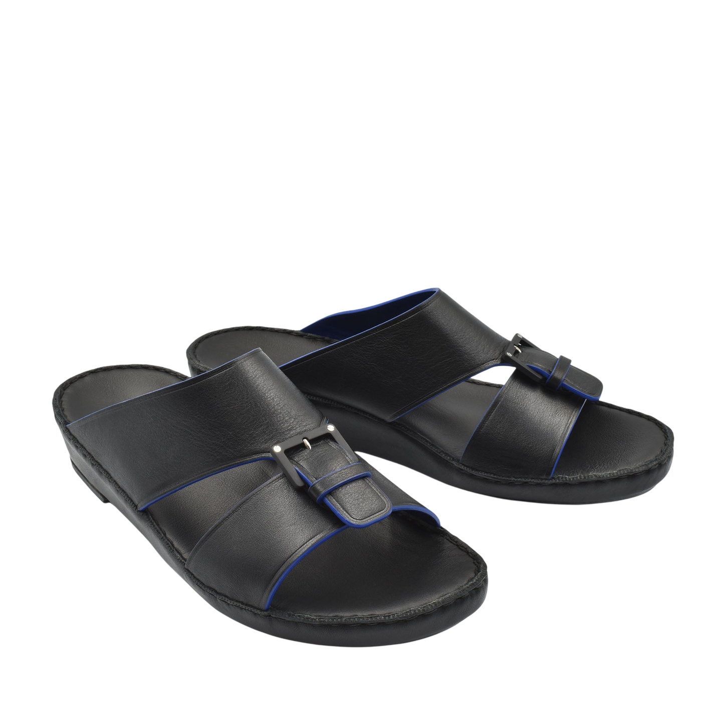 Black slip-on natural contrast sandals with buckle detail from Private Collection