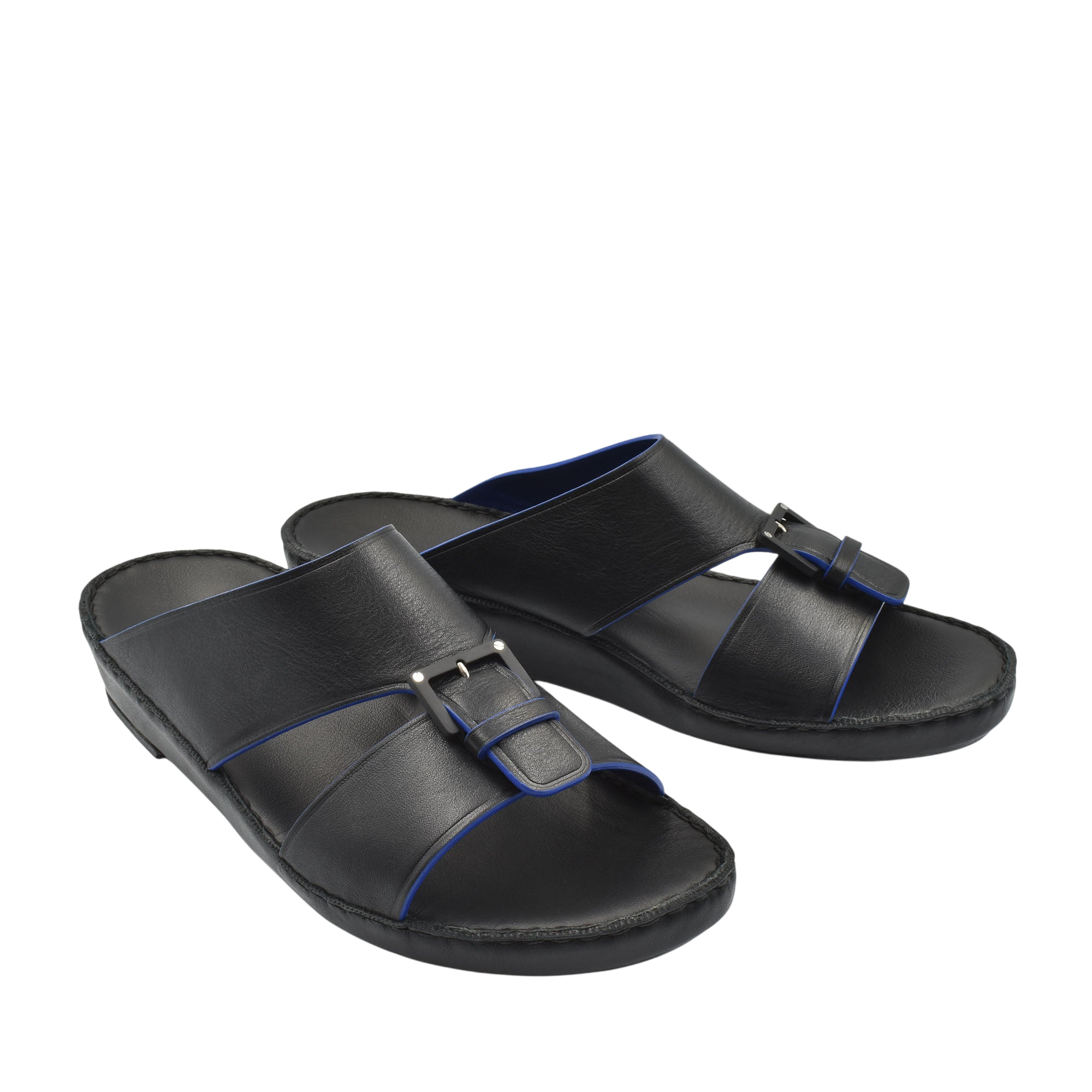 Black slip-on natural contrast sandals with buckle detail from Private Collection