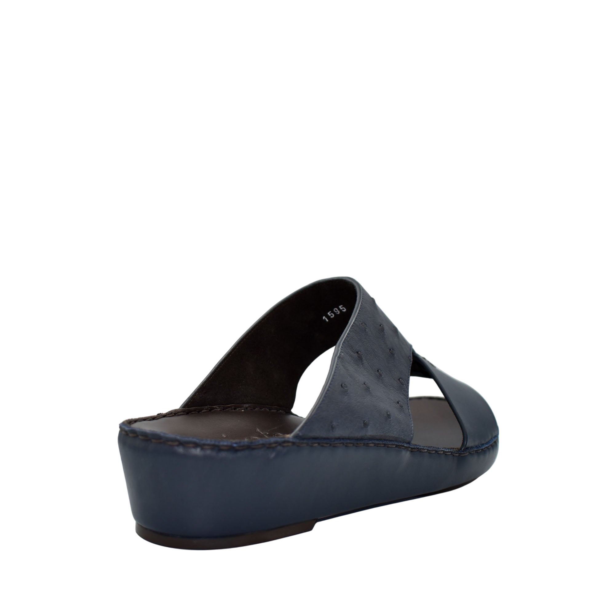 Black ostrich embossed slip on sandals with open toe and cushioned sole from Private collection