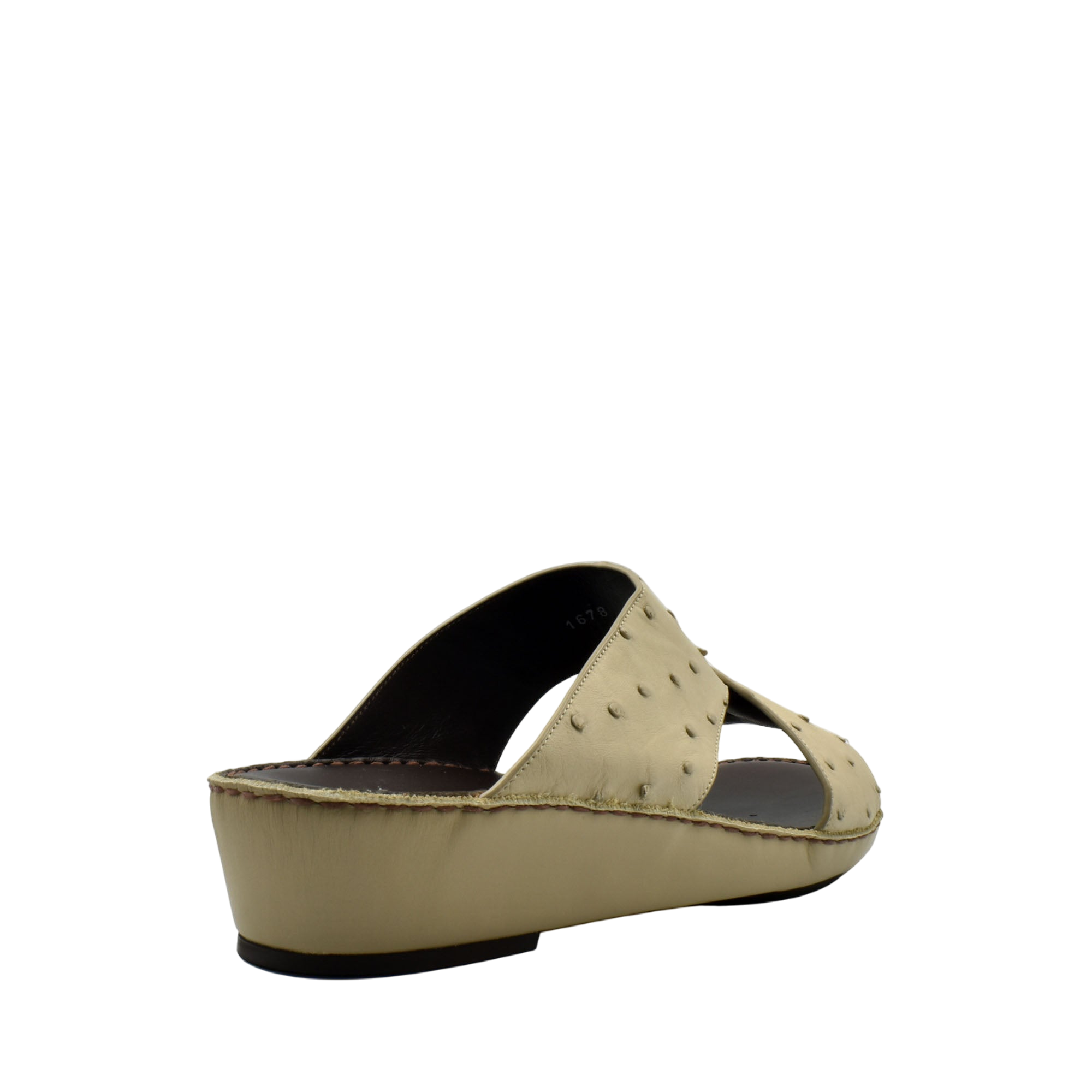 Beige ostrich leather sandals with a wedge sole and open-toe design from Private Collection