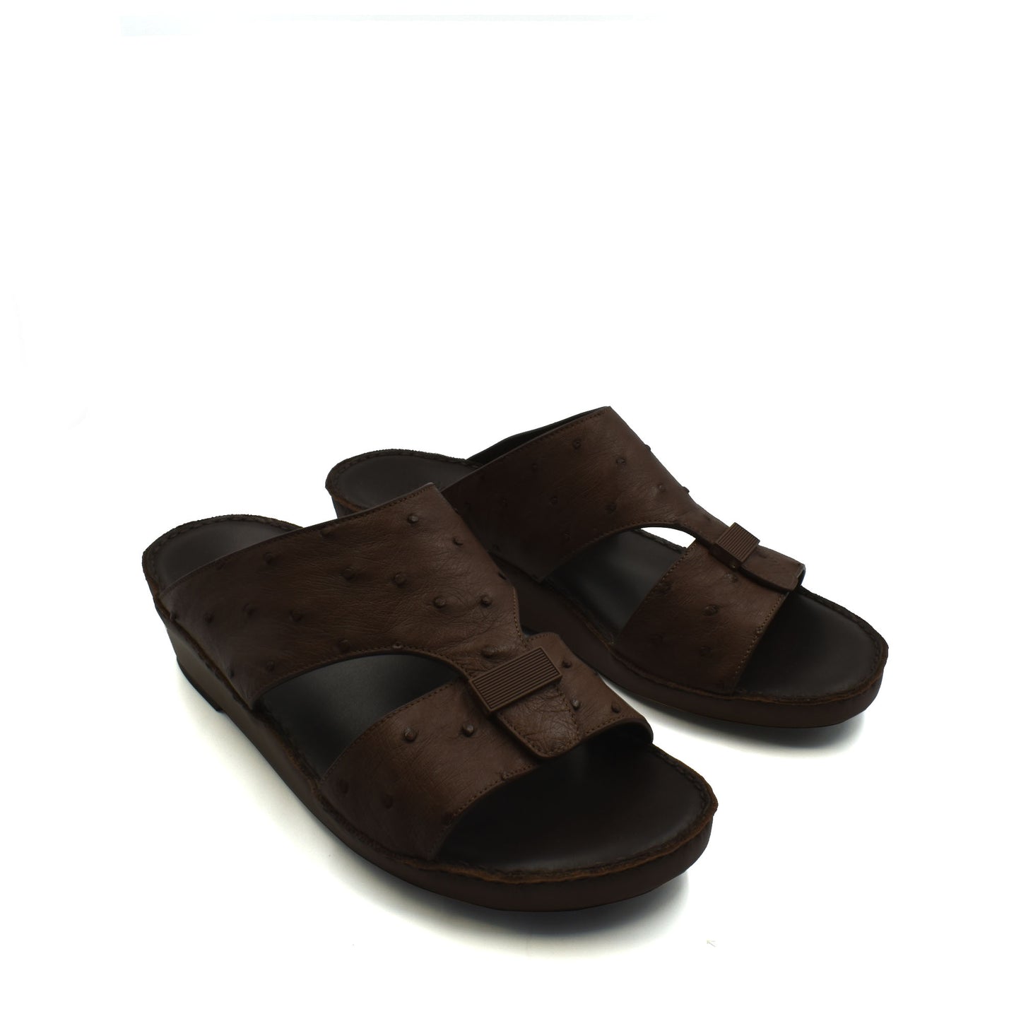 Brown ostrich leather sandals with open toe and adjustable strap for comfortable casual wear