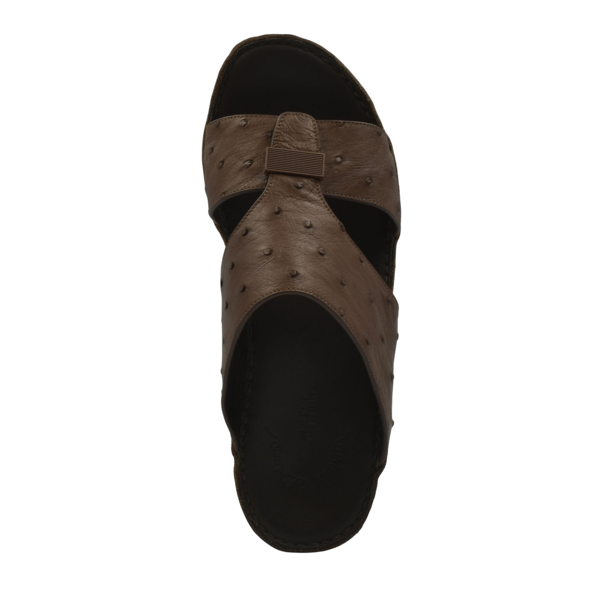 Brown variable ostrich leather sandals with textured upper and open toe design