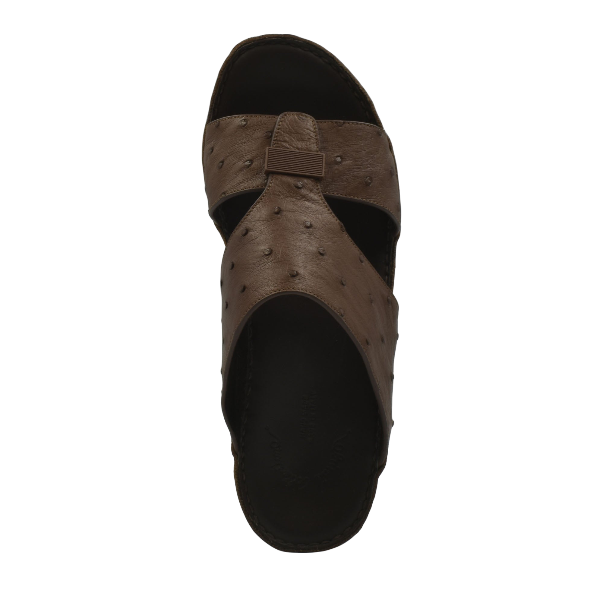 Brown variable ostrich leather sandals with textured upper and open toe design