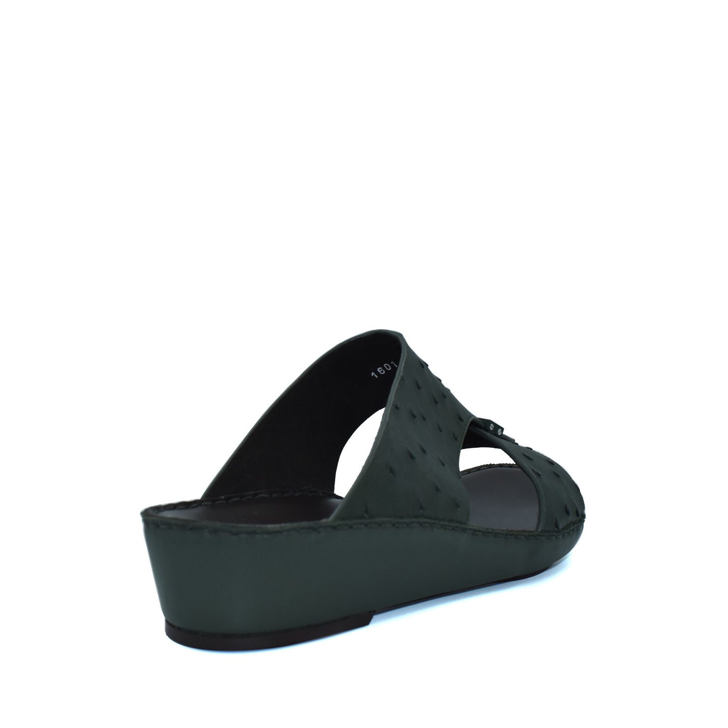 Black ostrich leather sandals with wedge heel and open toe from Private Collection