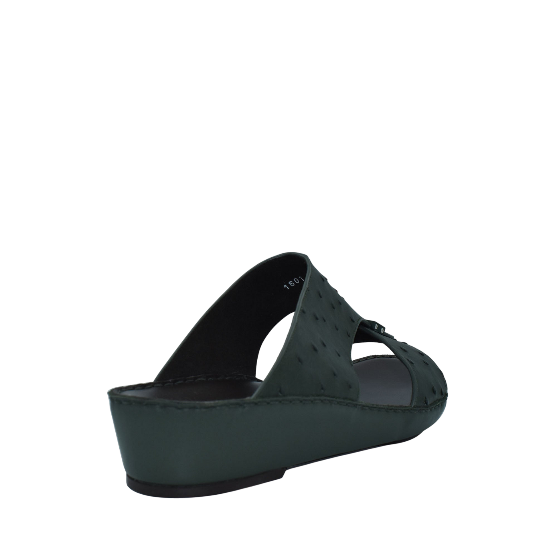 Black ostrich leather sandals with wedge heel and open toe from Private Collection